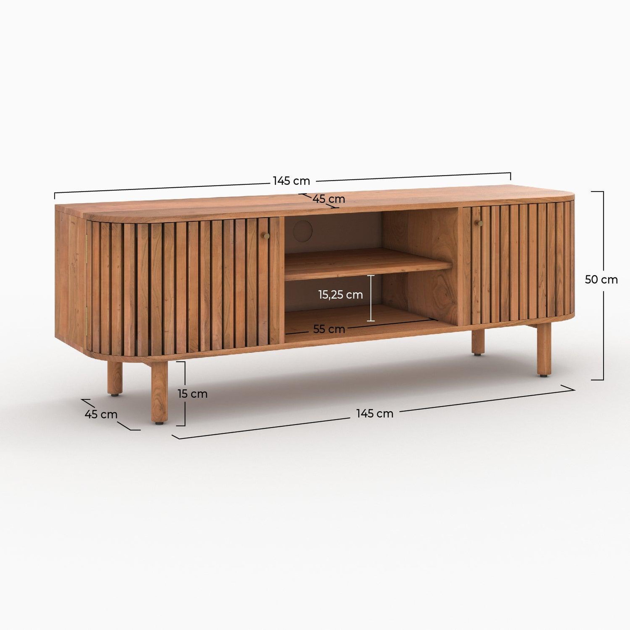 Voir la diapositive 4 : MAISON PAVANE Meuble tv en bois d'acacia 145 cm-paola