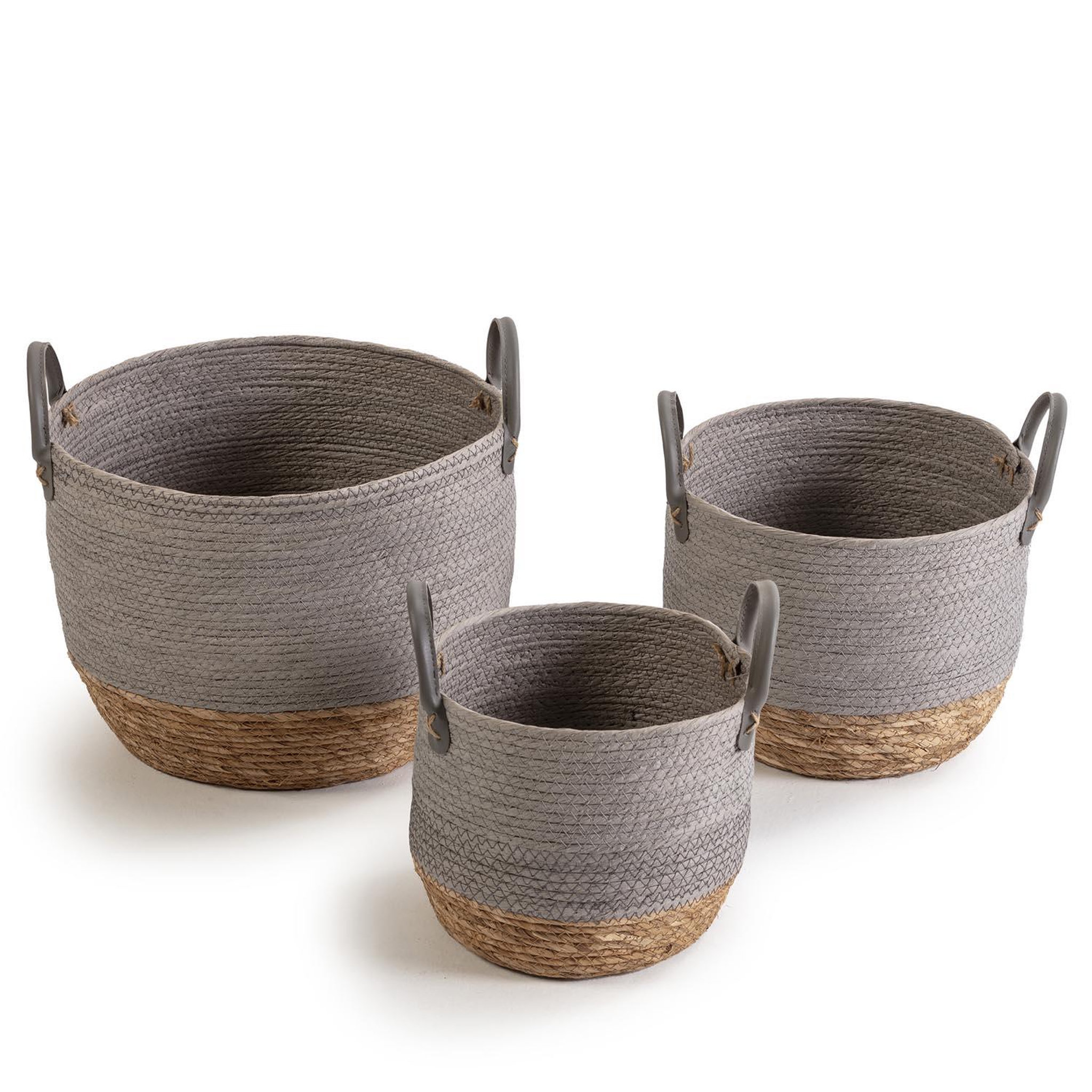 VS VENTA-STOCK Set de 3 paniers Neves fibre naturelle et papier, gris/naturel