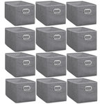 TOILINUX Lot de 12 Boites de rangement en tissu avec poignée. Coloris disponibles : Gris, Noir, Vert, Beige