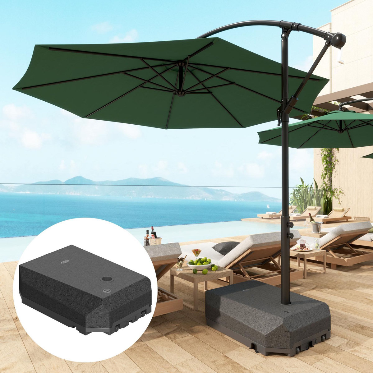 OUTSUNNY Pied de parasol déporté 90L avec pied en croix plastique noir