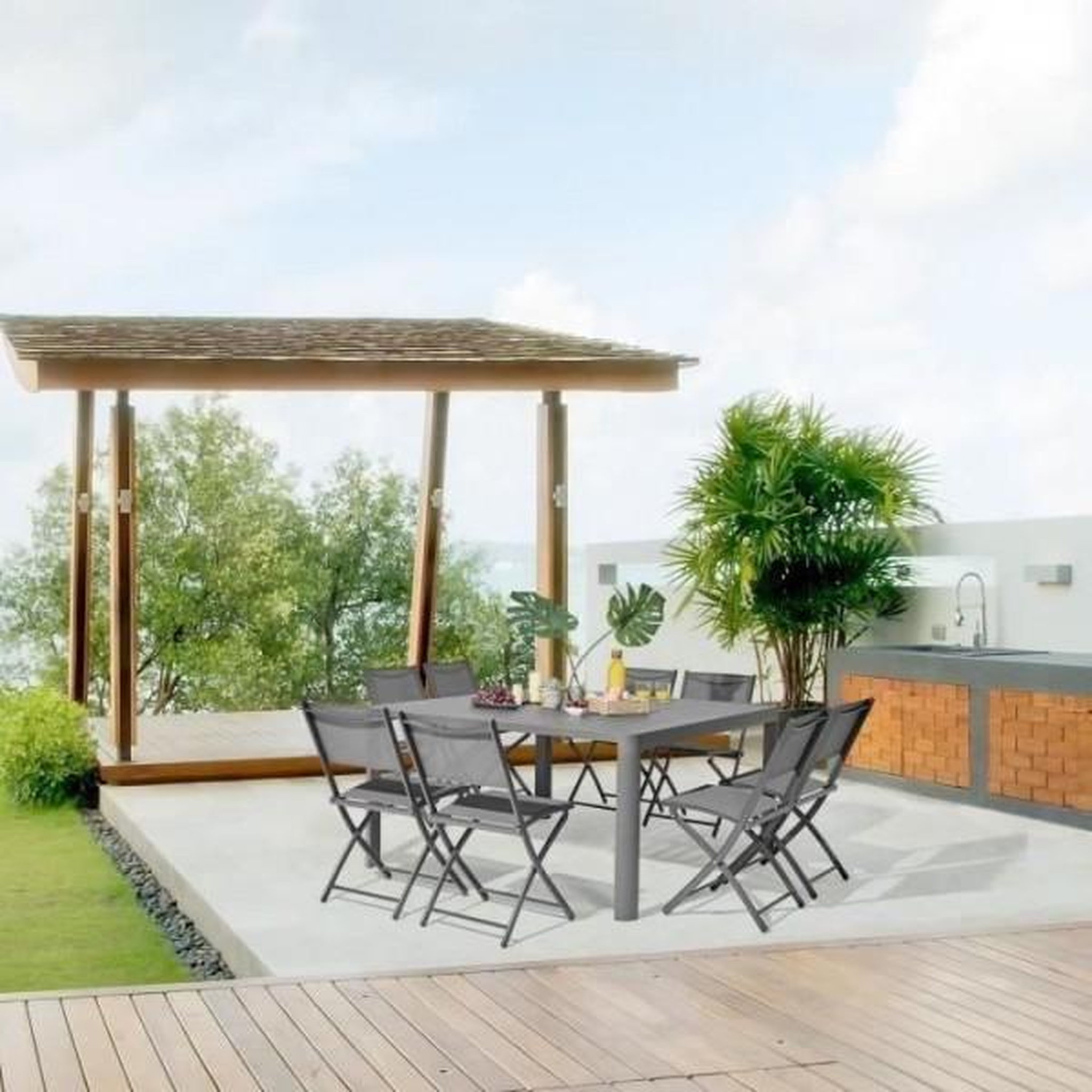 Voir la diapositive 5 : MARKET24 Table de jardin extensible 8 personnes en aluminium - 97/149 x 149 x 149 x 75 cm