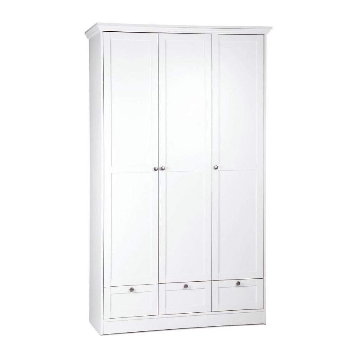 HomeStyle4U Armoire blanche avec tiroirs 3 portes chambre