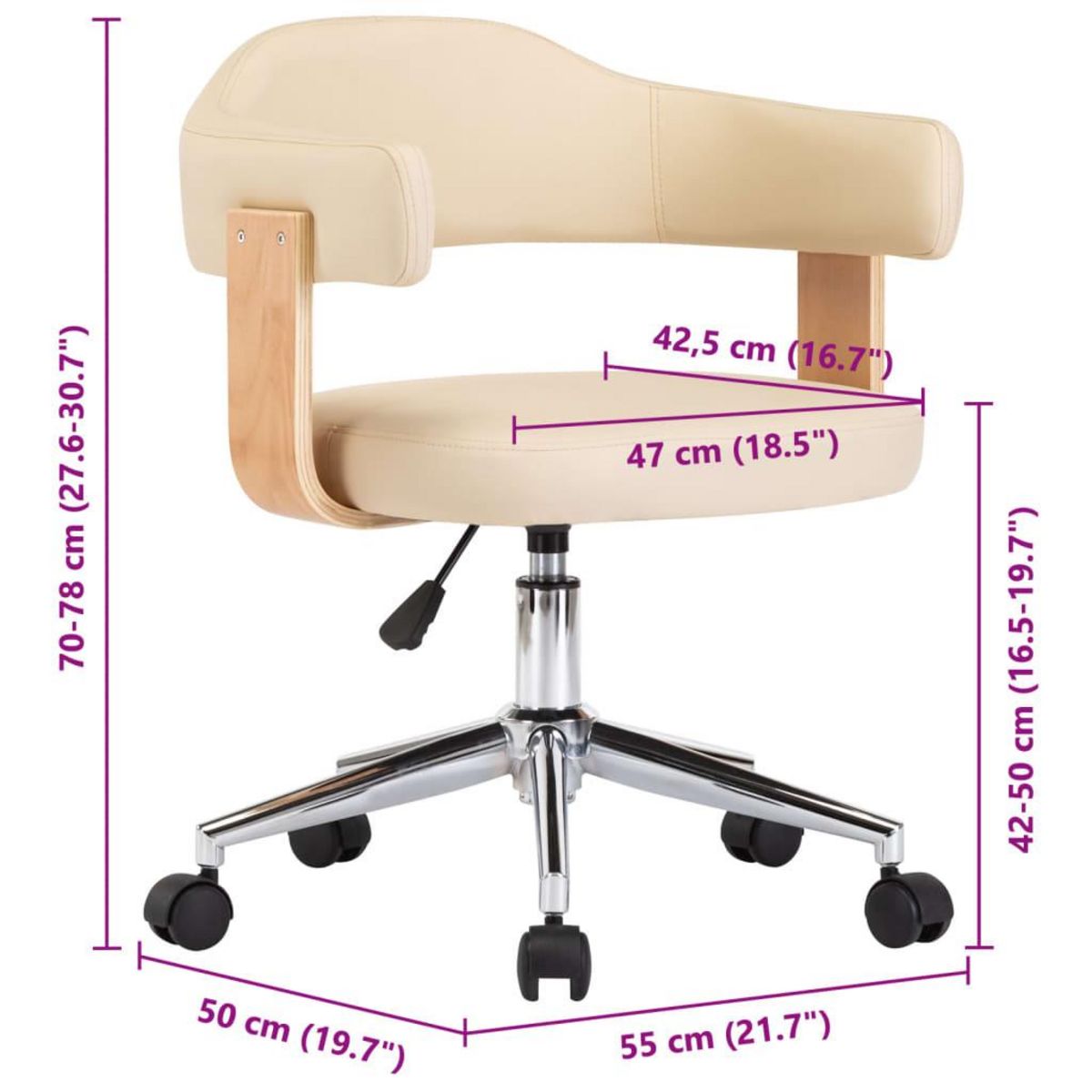 VIDAXL Chaise pivotante de bureau Creme Bois courbe et similicuir