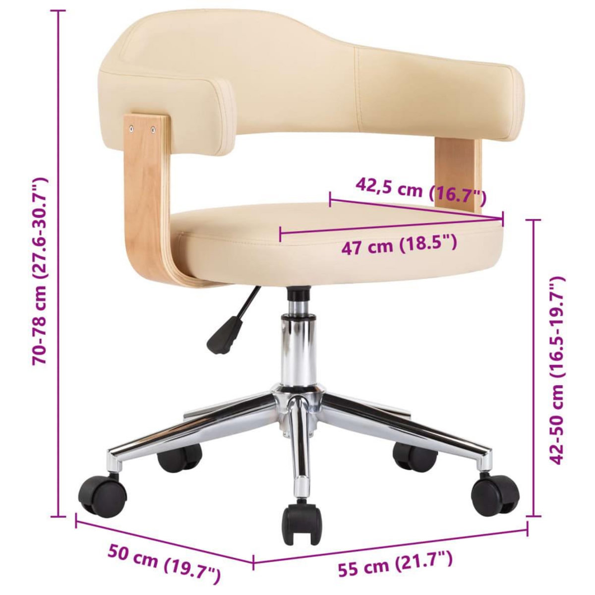 VIDAXL Chaise pivotante de bureau Creme Bois courbe et similicuir