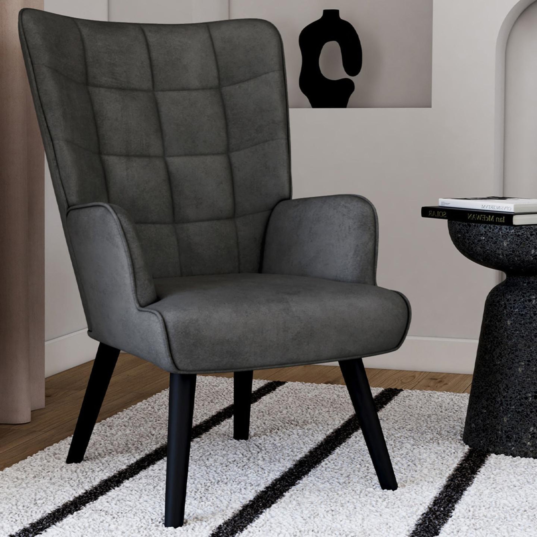 Voir la diapositive 2 : ID MARKET Fauteuil scandinave ania en velours gris