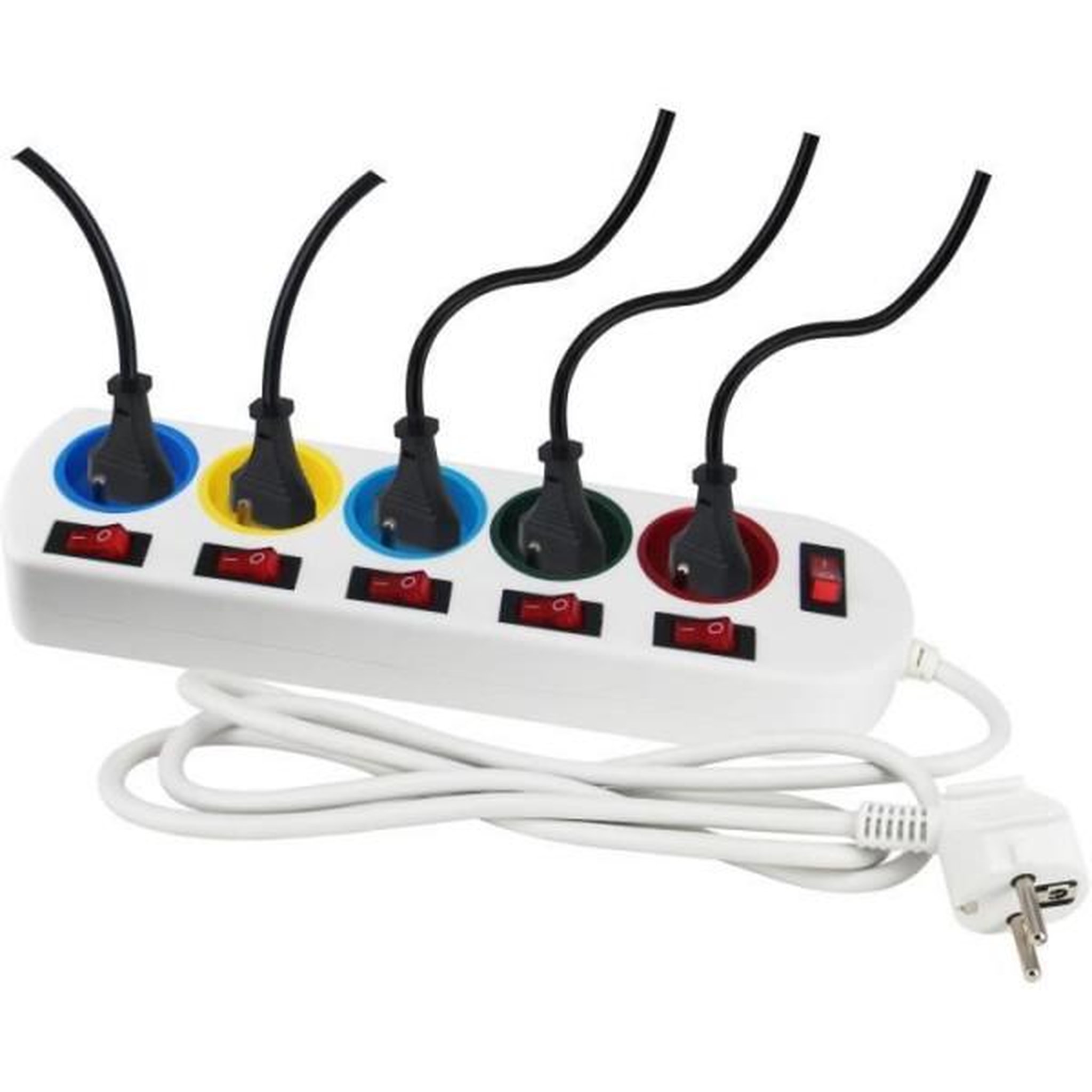 Voir la diapositive 3 : MARKET24 Bloc multiprise - gao - 5 prises - avec interrupteurs, 16a, 230v