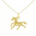 L'ATELIER D'AZUR Collier - Pendentif Cheval Or Jaune - Chaine Dorée Offerte - Enfant