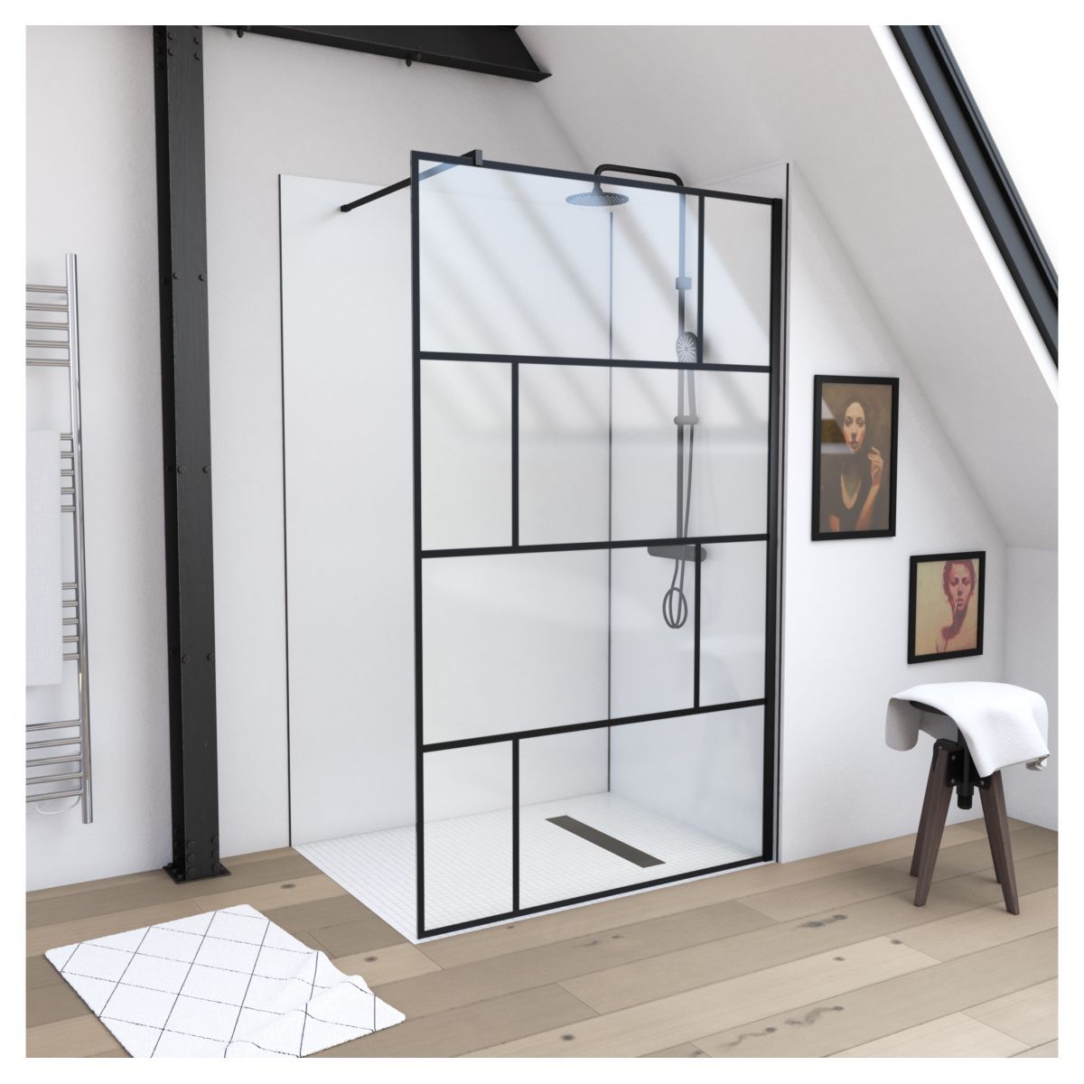 Aurlane Paroi de douche à l'italienne type industriel noir 120x195 cm - BRICKS 120
