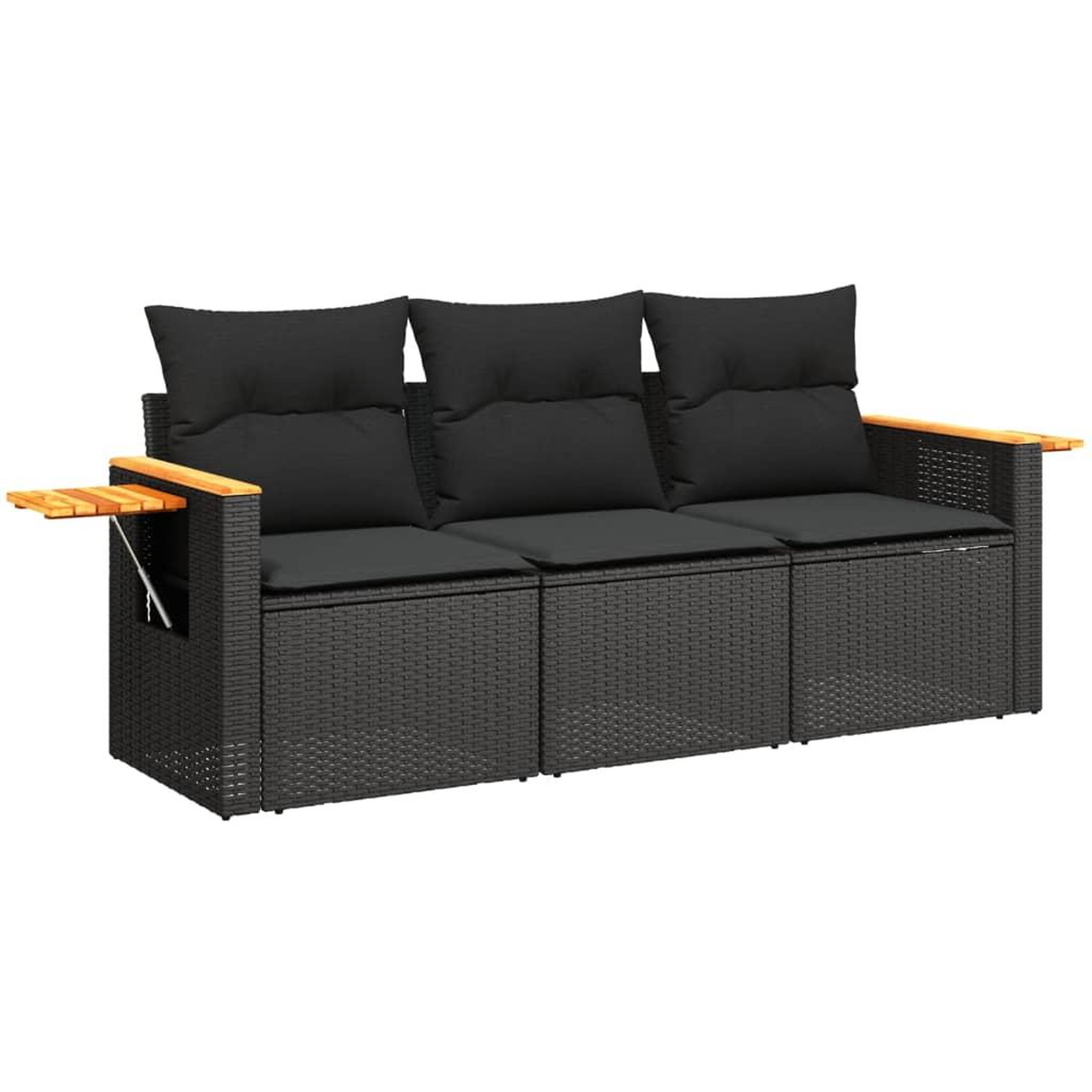 Voir la diapositive 2 : VIDAXL Salon de jardin 3 pcs avec coussins noir resine tressee