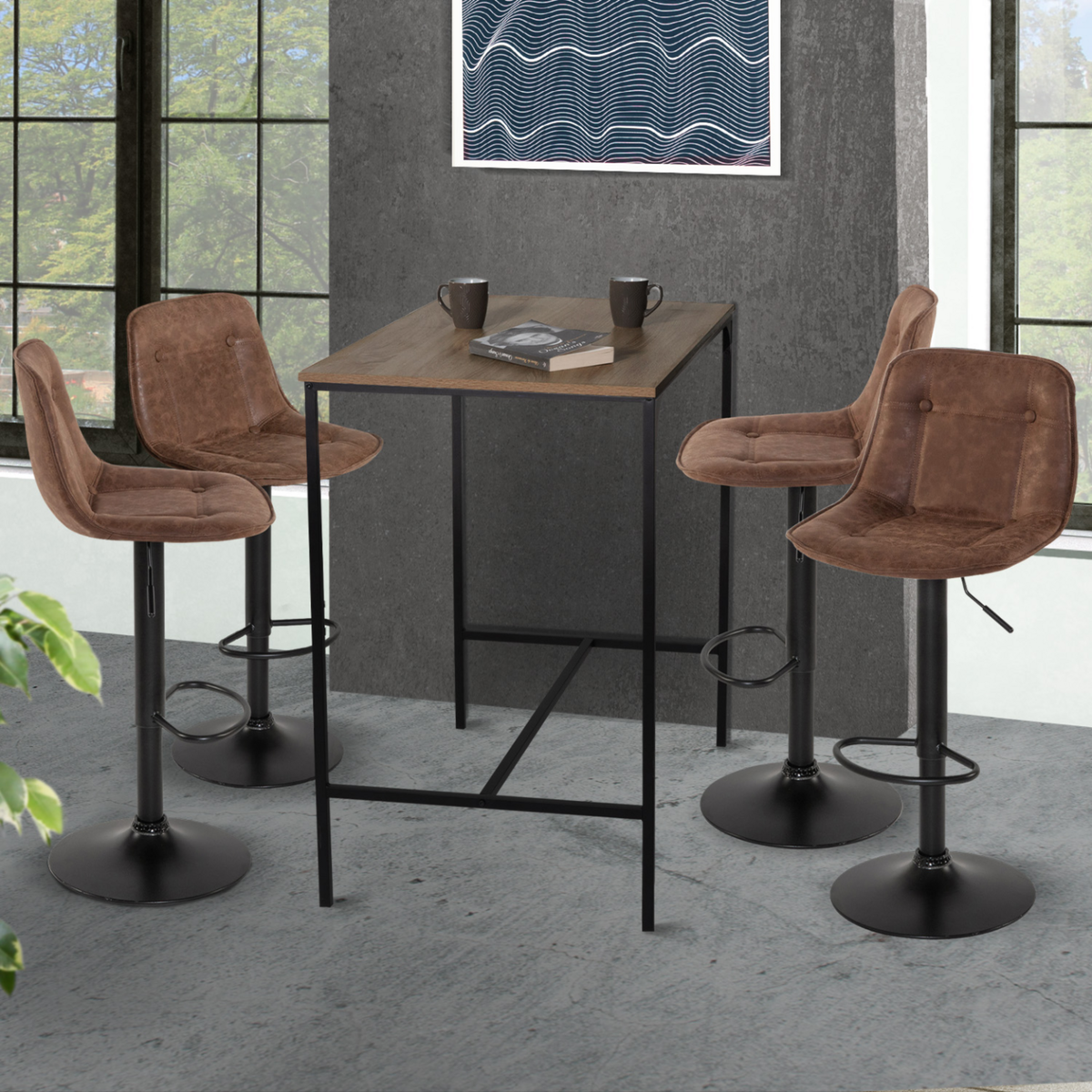 ID MARKET Lot de 4 tabourets de bar DENVER marron vintage