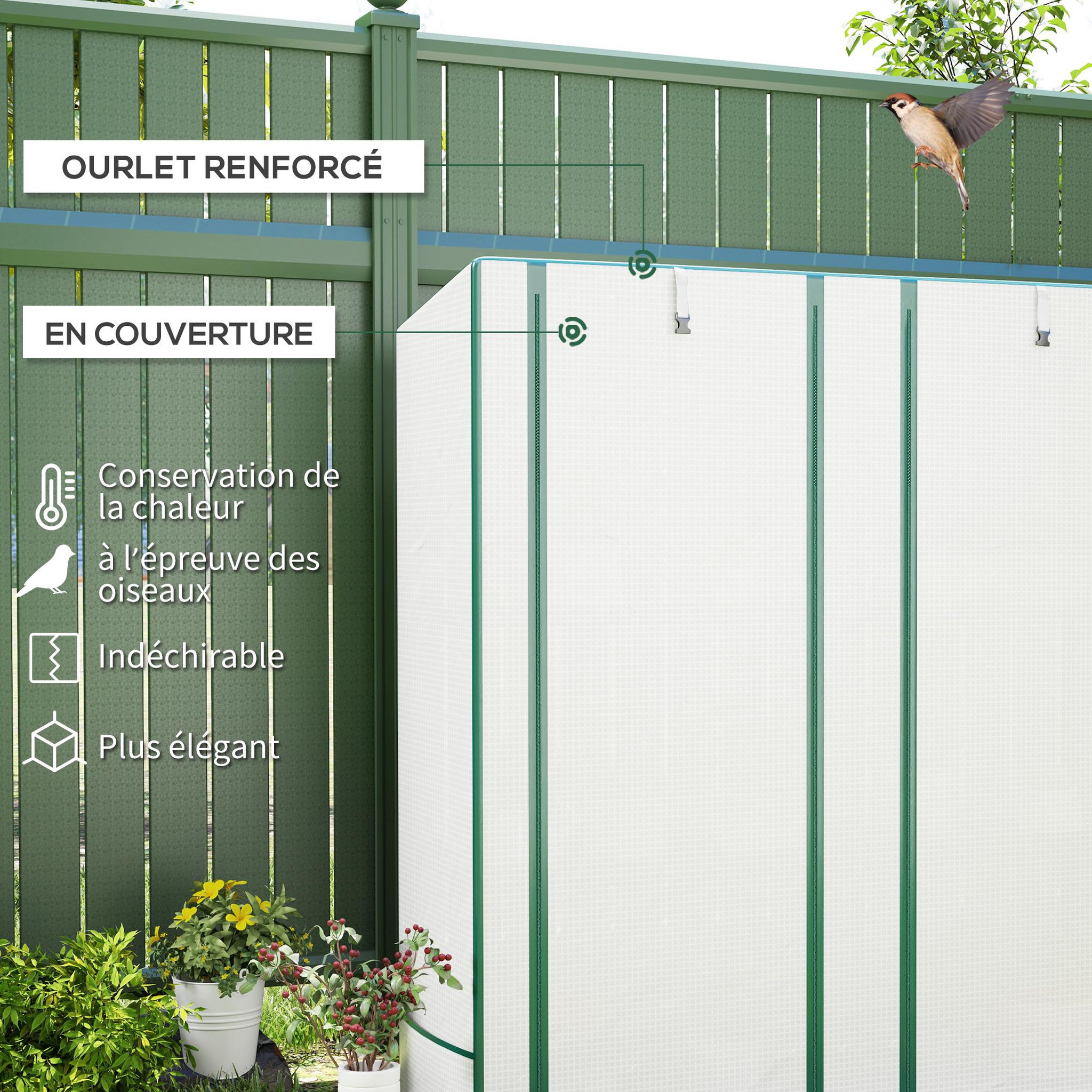 Voir la diapositive 6 : OUTSUNNY Serre de jardin balcon avec étagères métalliques 3 niveaux 2 portes acier noir pe blanc
