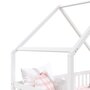 IDIMEX Lit cabane ALVA lit enfant simple asymétrique en bois 90 x 200 cm montessori, avec rangement 2 tiroirs, en pin massif lasuré blanc