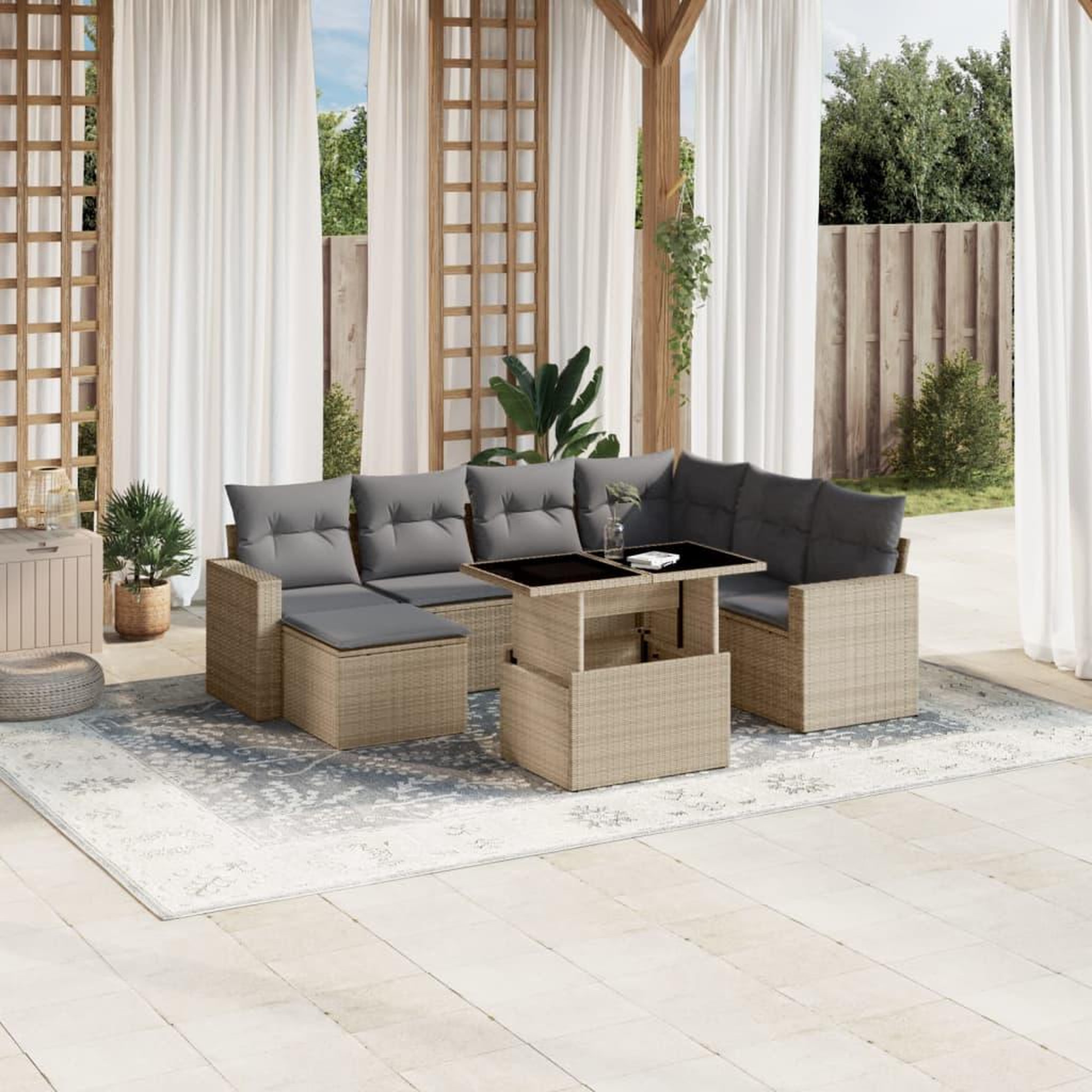 VIDAXL Salon de jardin avec coussins 8 pcs beige resine tressee