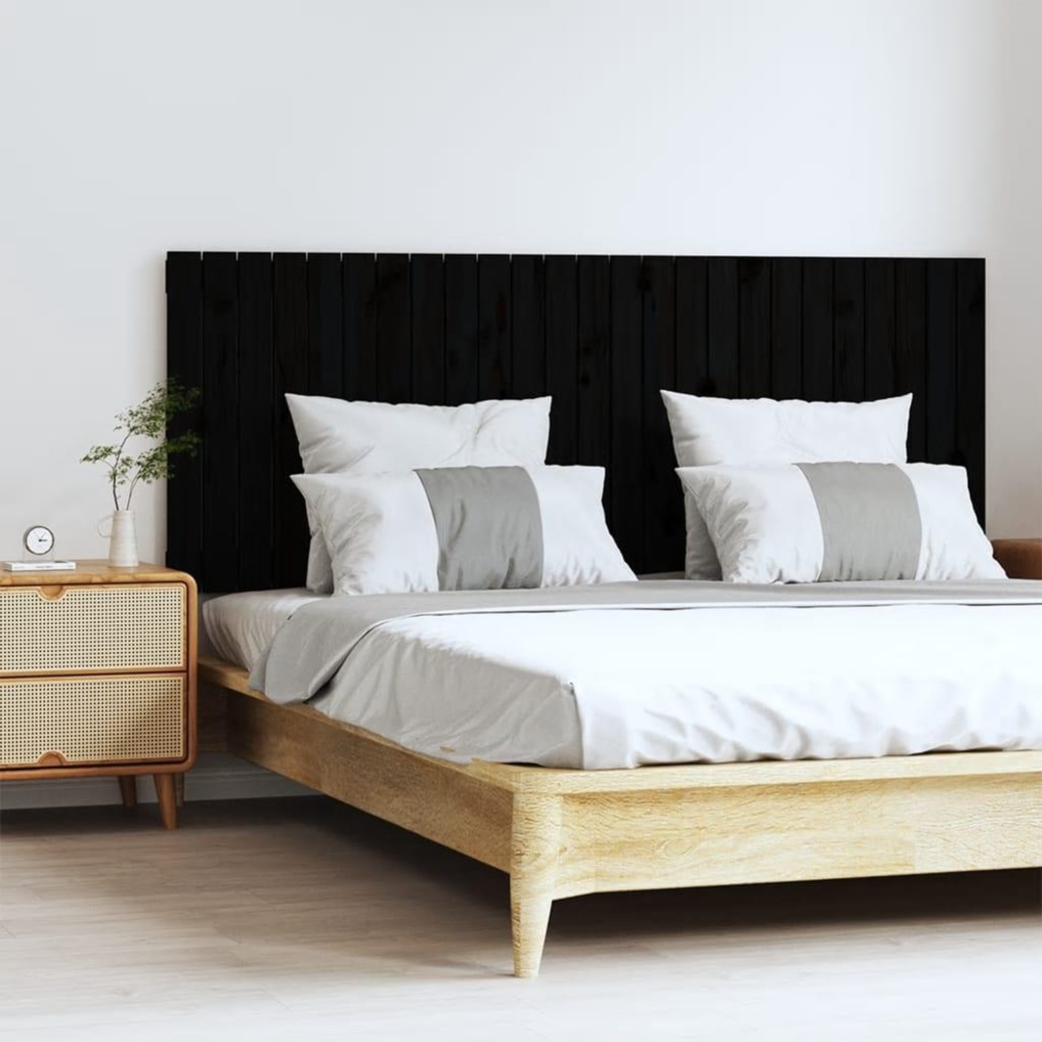 Voir la diapositive 1 : VIDAXL Tete de lit murale Noir 159,5x3x60 cm Bois massif de pin