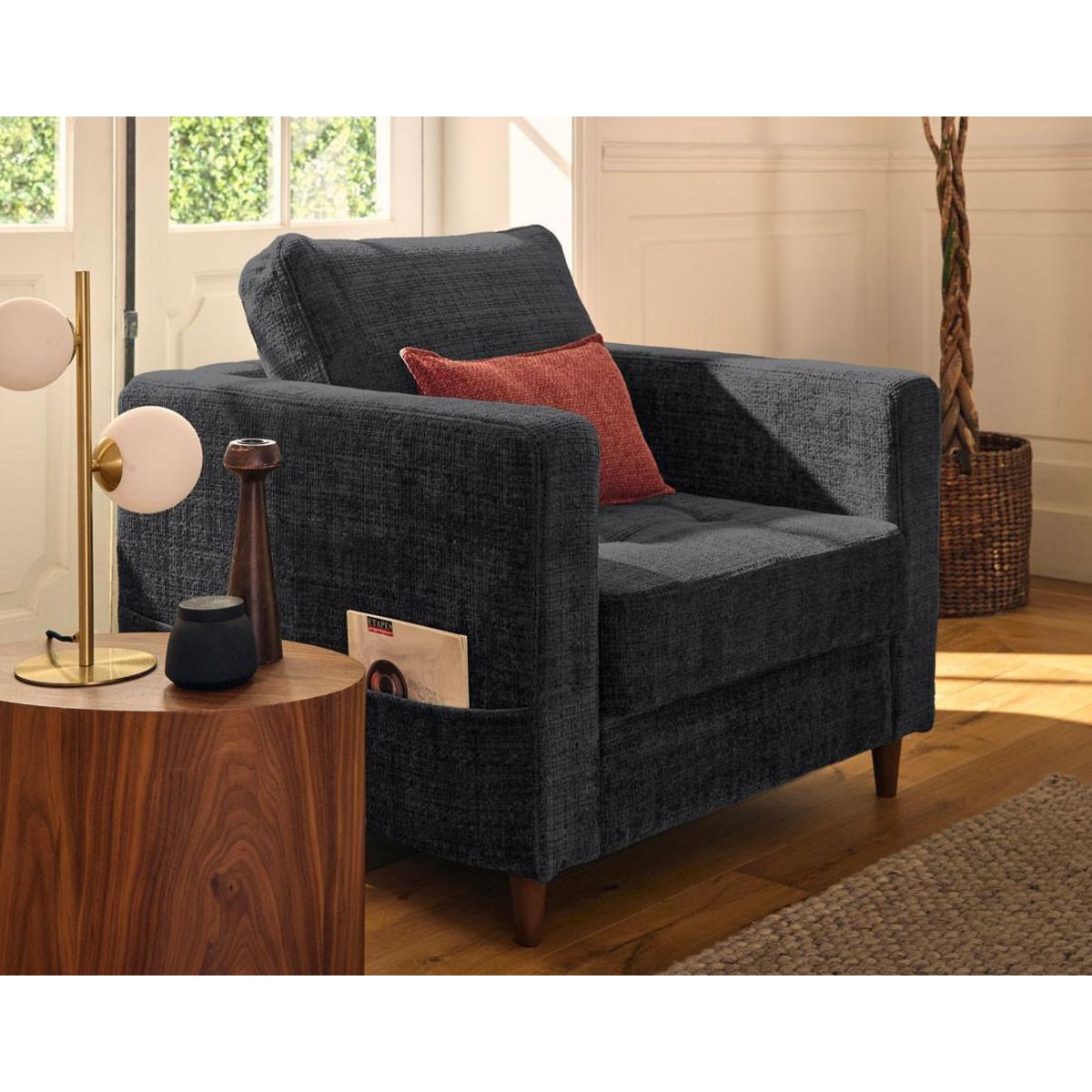 LISA DESIGN Anna - fauteuil avec poche en velours texturé - pieds en bois