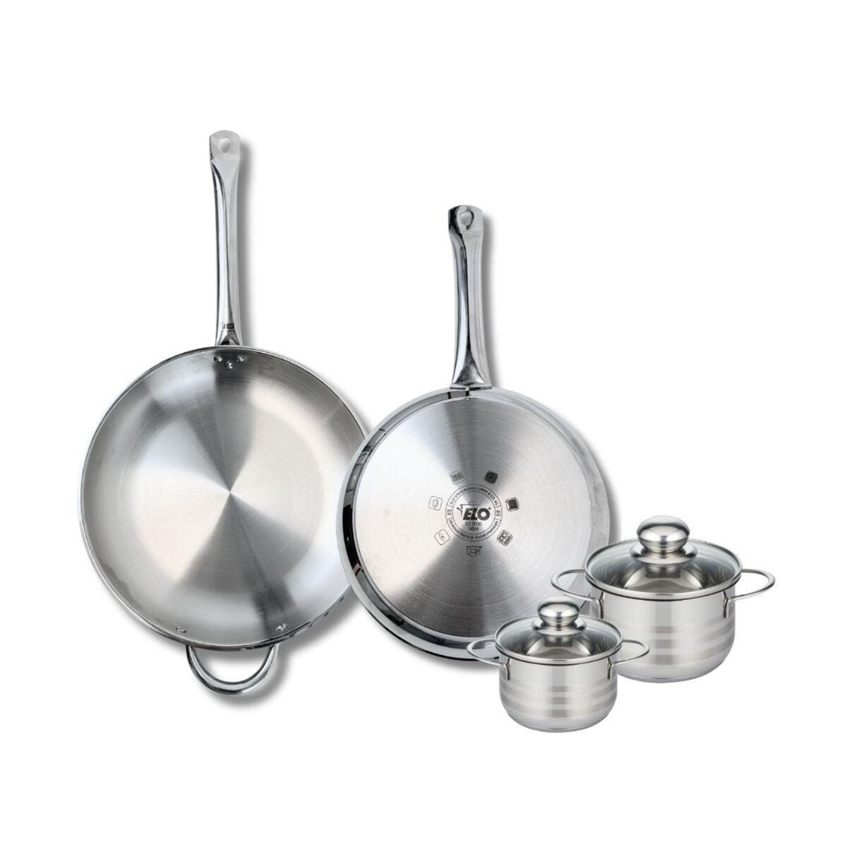 ELO Ensemble de 2 Poêles de cuisson 28 et 32 cm et 2 faitouts 12 et 14 cm Elo Profi Brillant