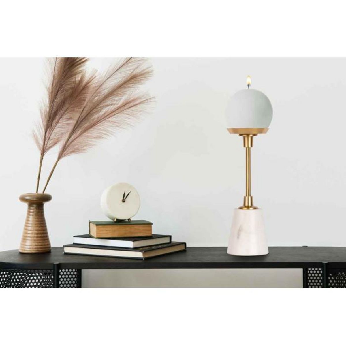 Paris Prix Bougeoir Design en Marbre  Fayya  30cm Blanc & Or