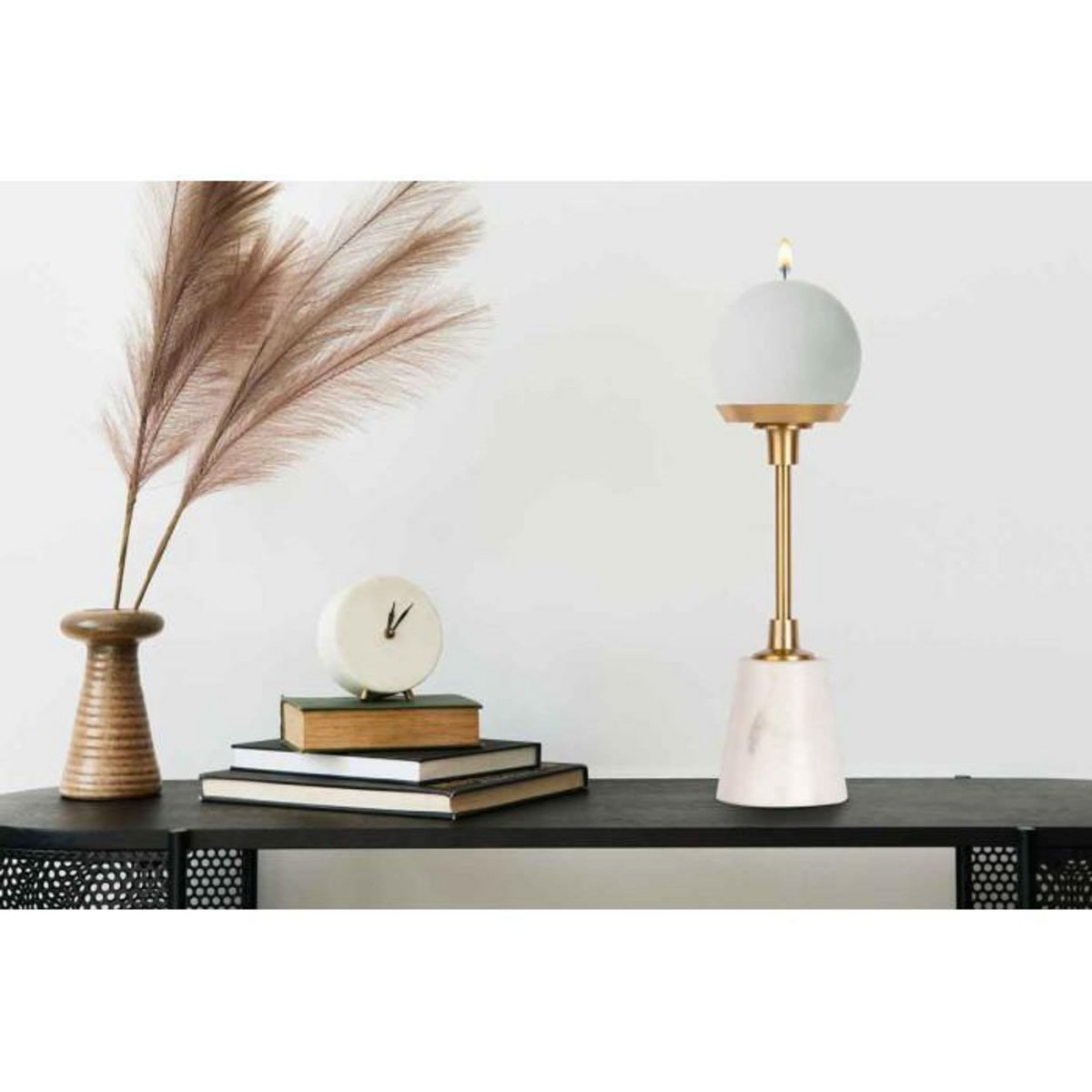 Paris Prix Bougeoir Design en Marbre  Fayya  30cm Blanc & Or