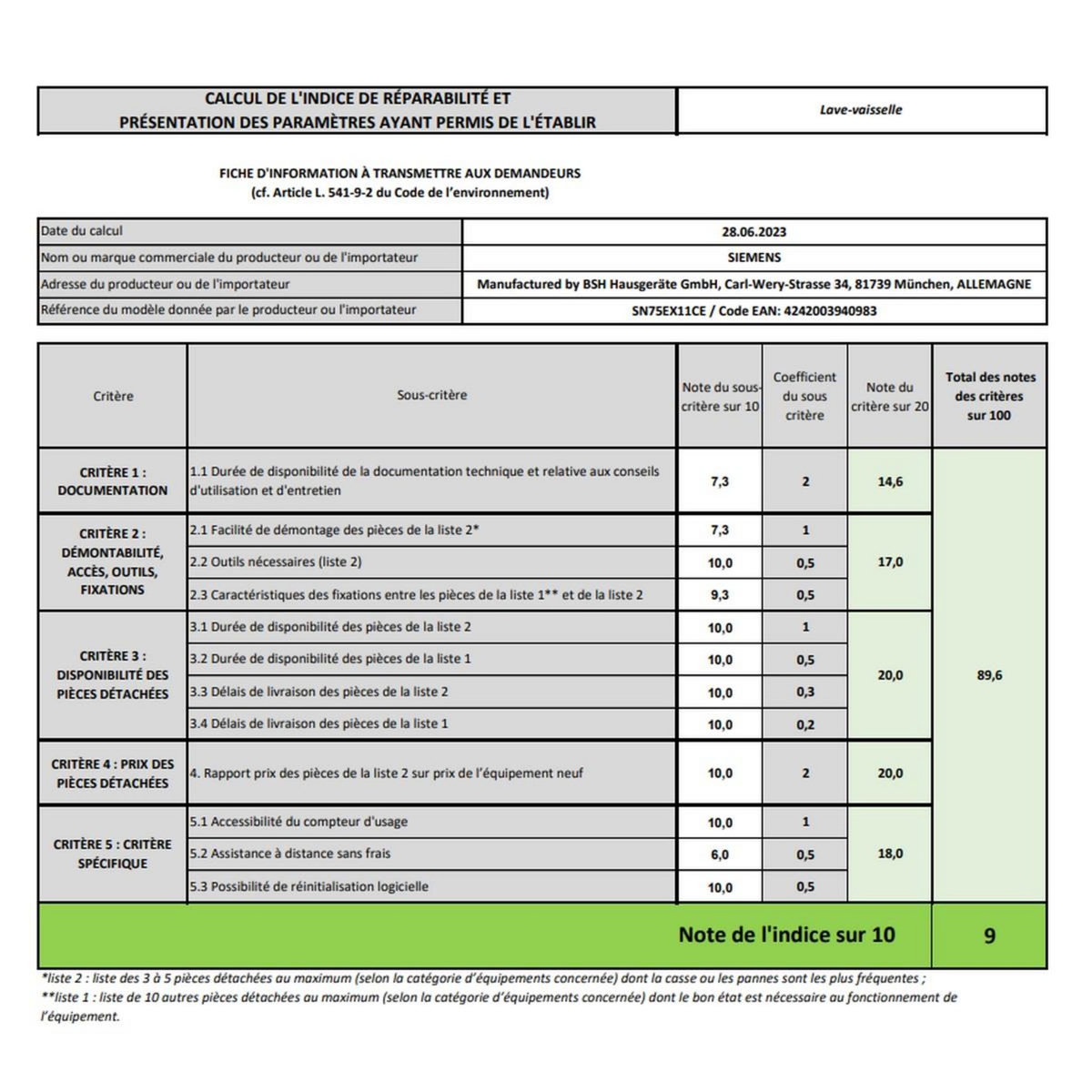 Siemens Lave-vaisselle 60cm 14 couverts 42db noir - SN75EX11CE