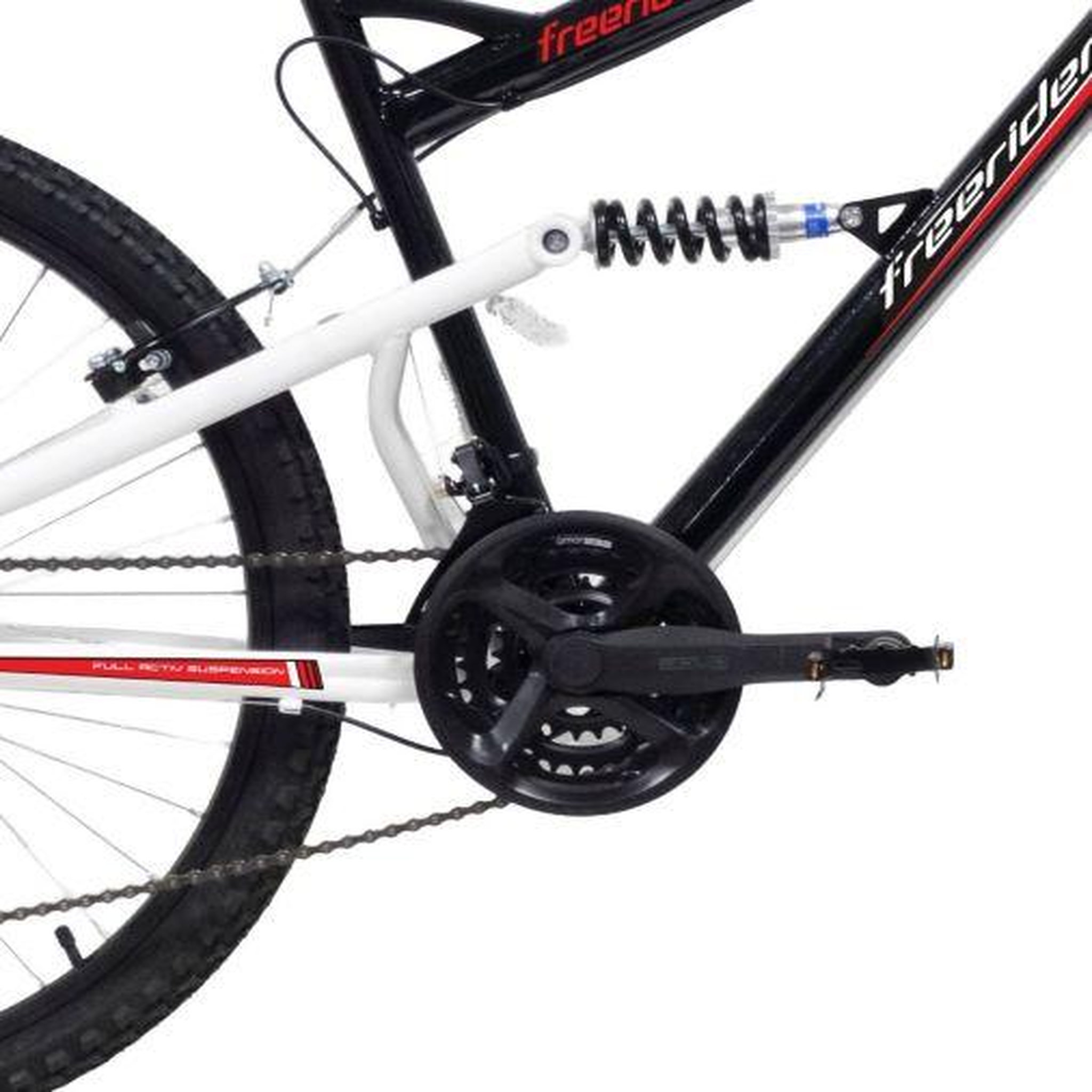 Voir la diapositive 4 : FREERIDER VTT 26'' - Vélo Tout Suspendu - 18 Vitesses - Poignées tournantes - Freins V-Brake en acier - Jantes Aluminium.