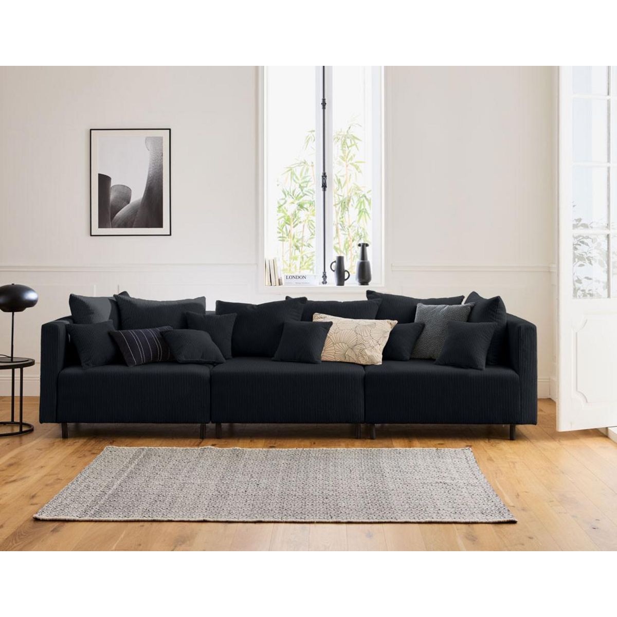 LISA DESIGN Edinburg - module d'assise d'angle droit - en velours côtelé