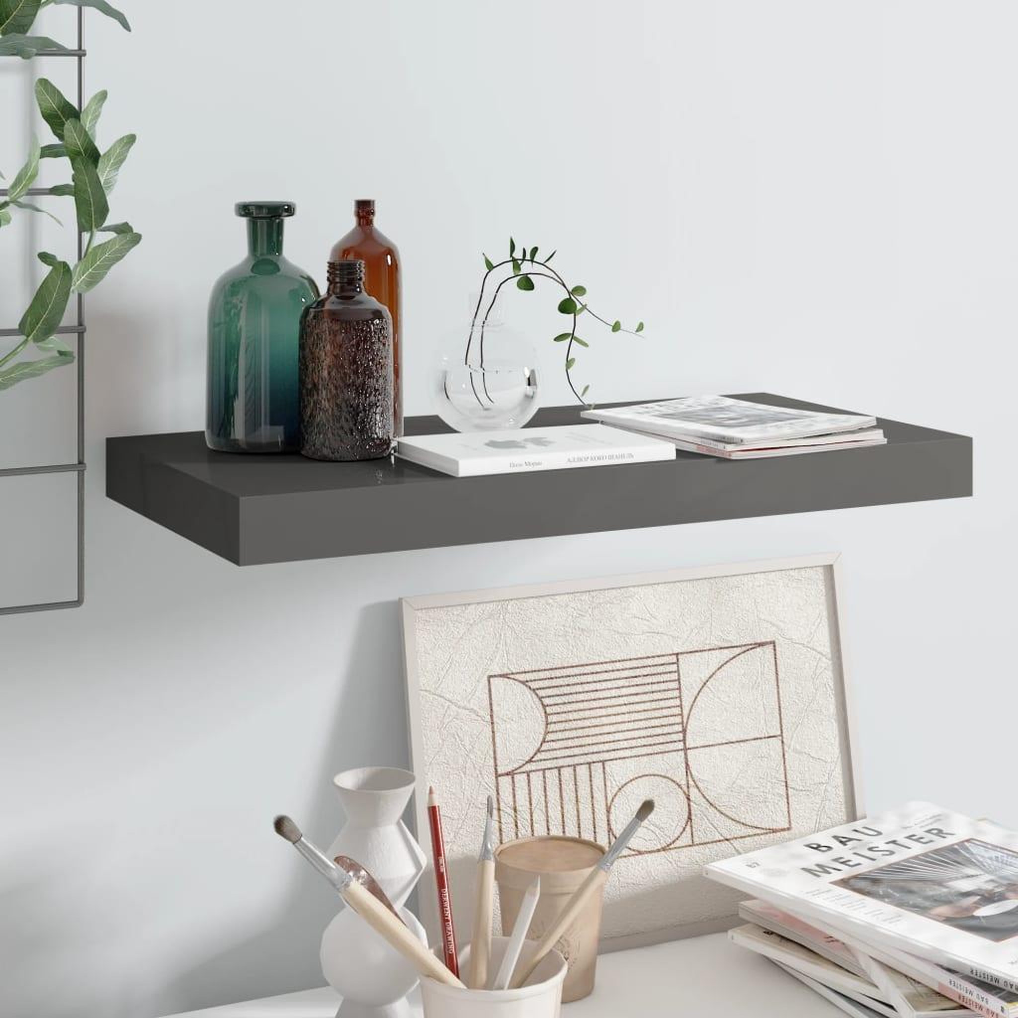 Voir la diapositive 1 : VIDAXL Etagere murale flottante Gris brillant 50x23x3,8 cm MDF