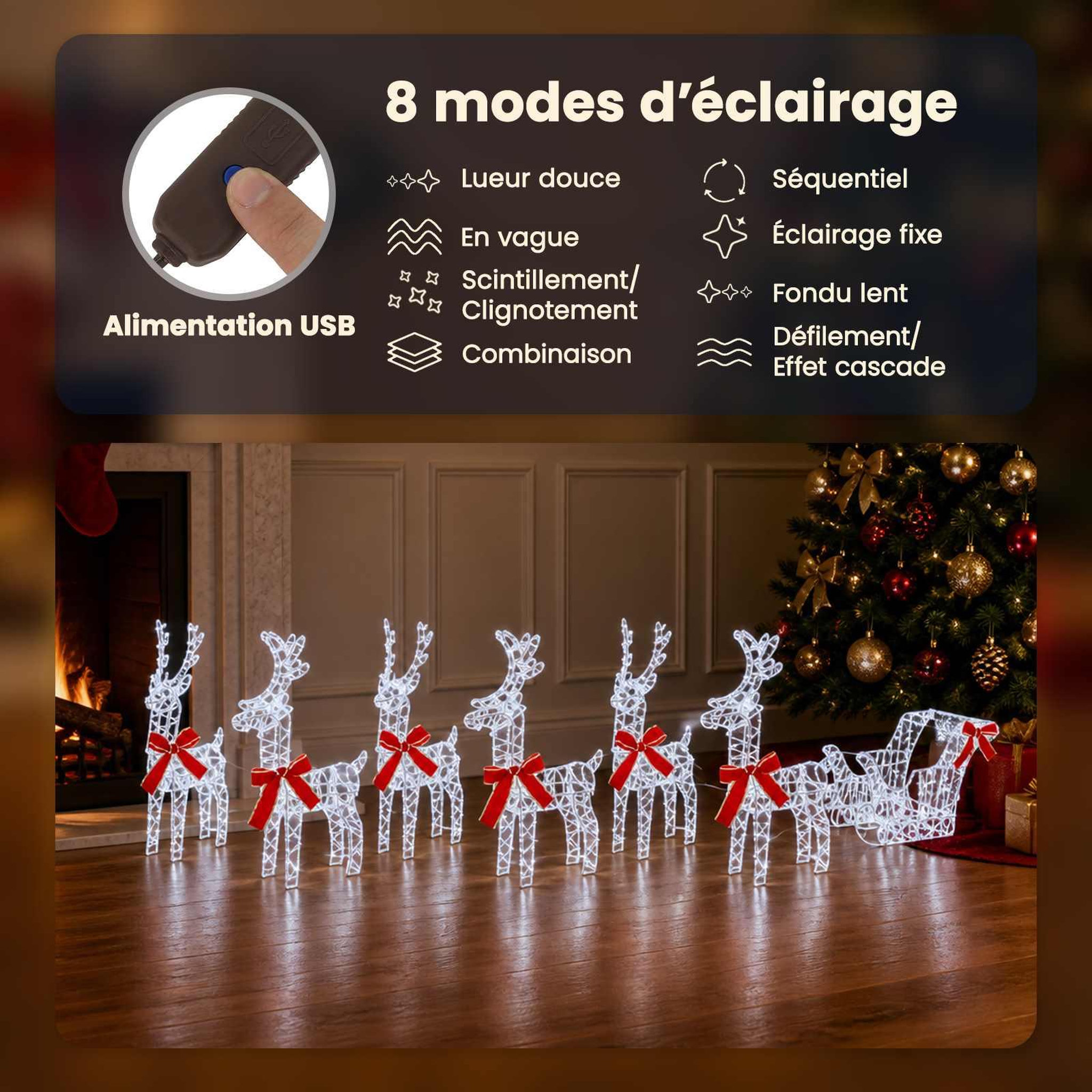 Voir la diapositive 4 : VIDAXL Renne de Noël avec traîneau 7 pc 760 LED Blanc froid