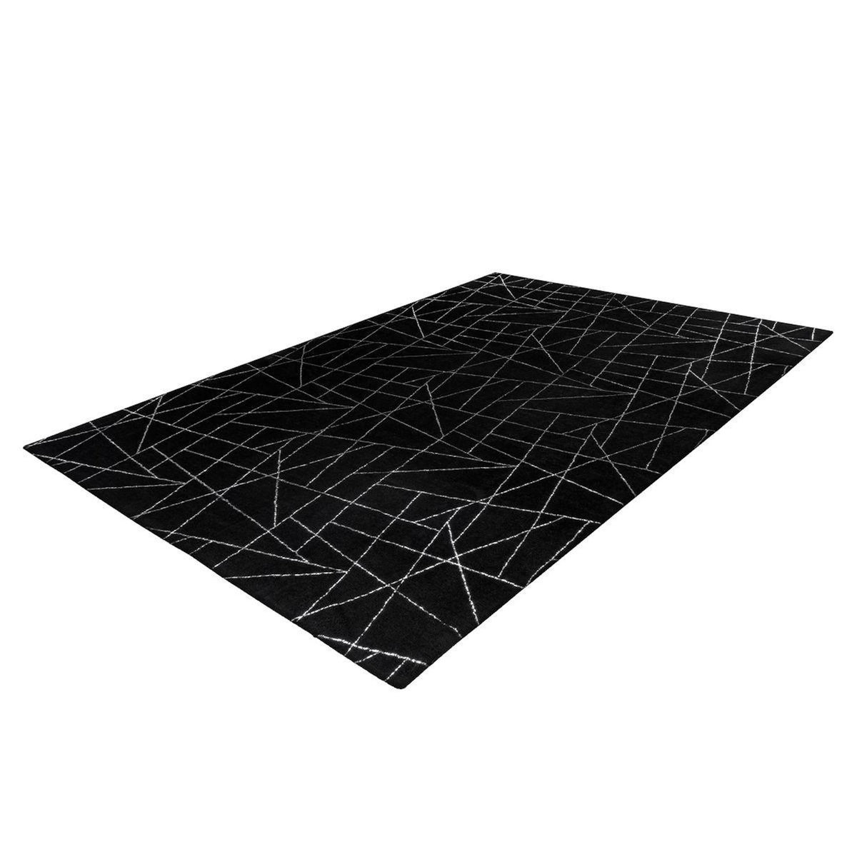 Paris Prix Tapis Géométrique à Poils Longs  Bijou  Noir & Argent