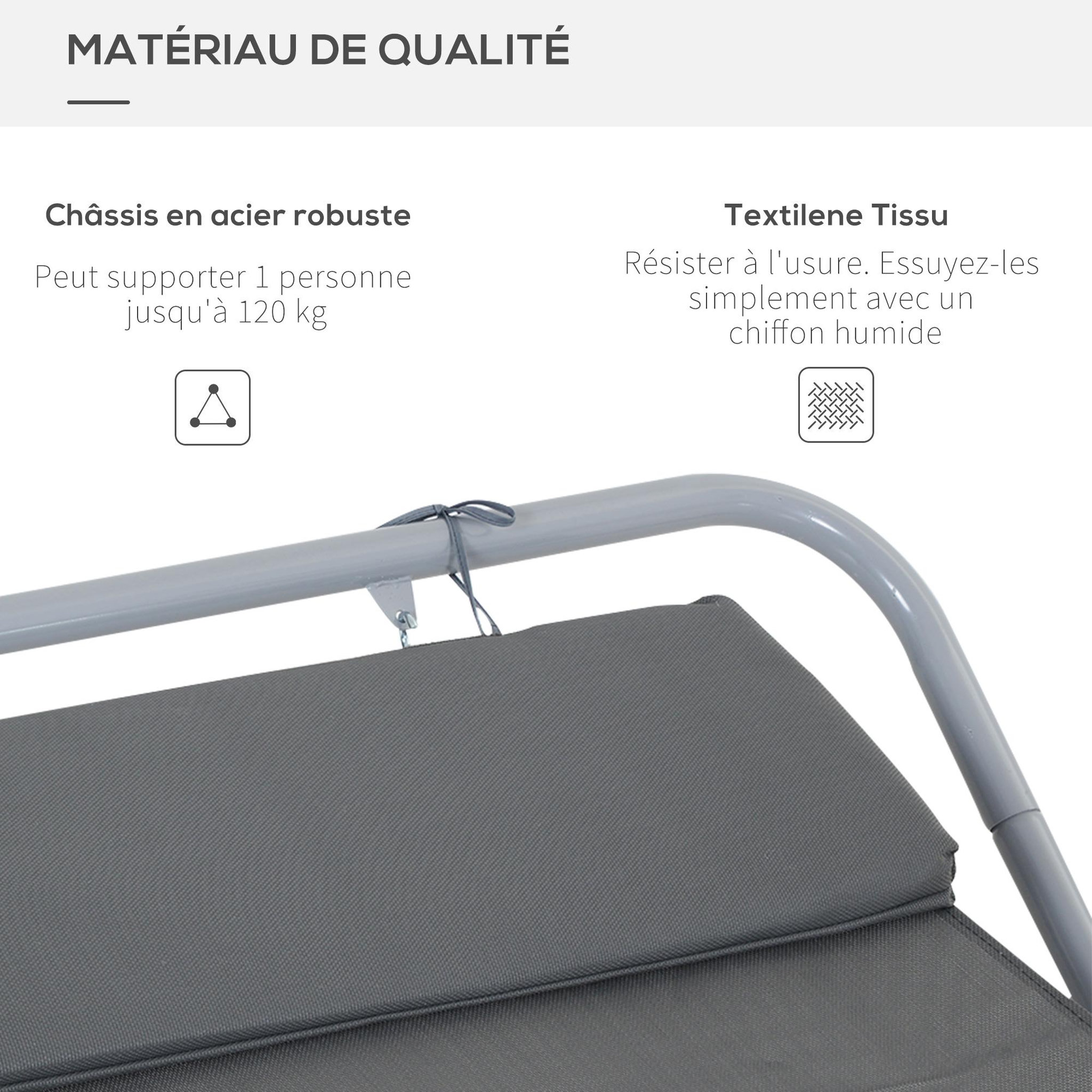 Voir la diapositive 6 : HOMCOM Bain de soleil transat de jardin bascule hamac 212L x 130l x 60H cm gris