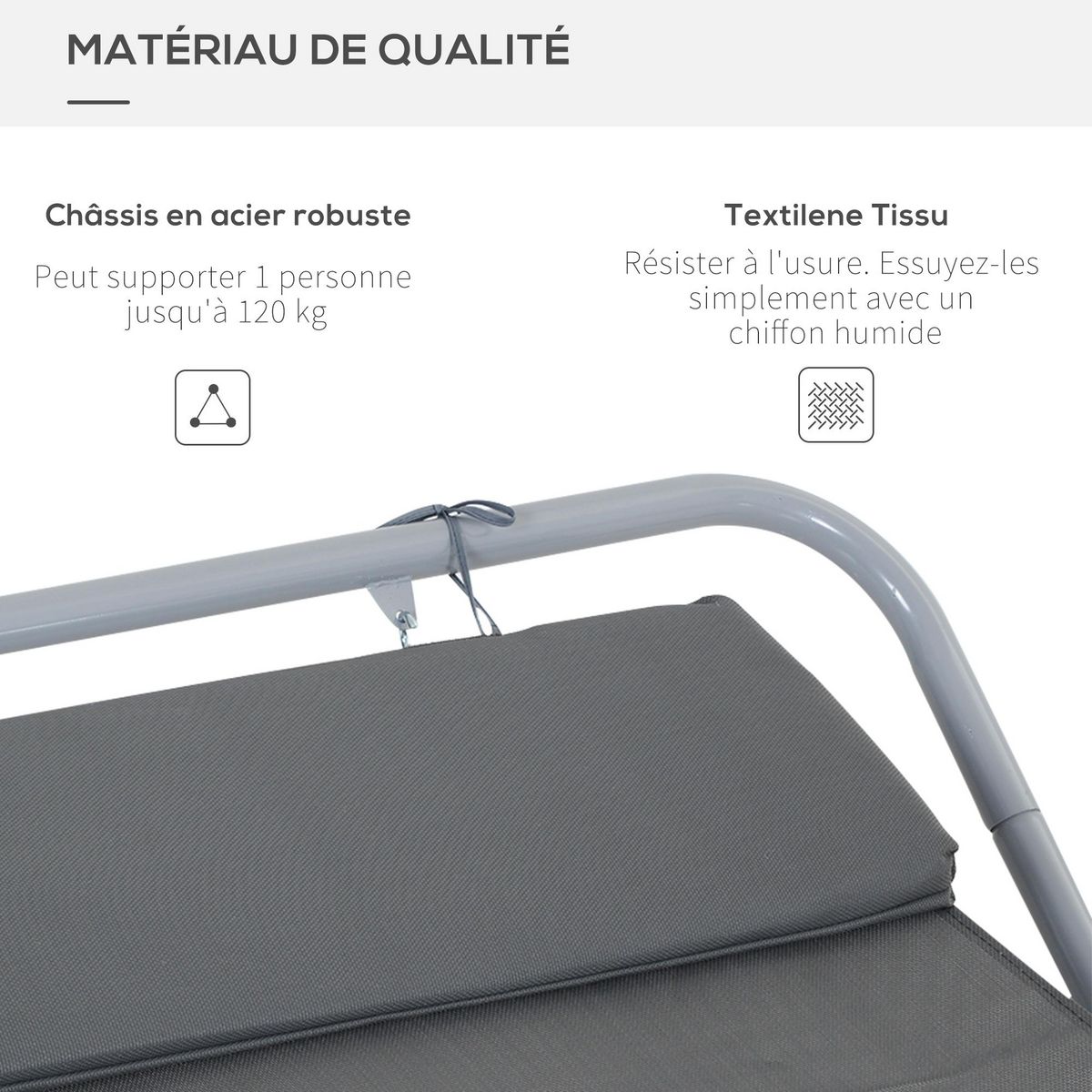 HOMCOM Bain de soleil transat de jardin bascule hamac 212L x 130l x 60H cm gris