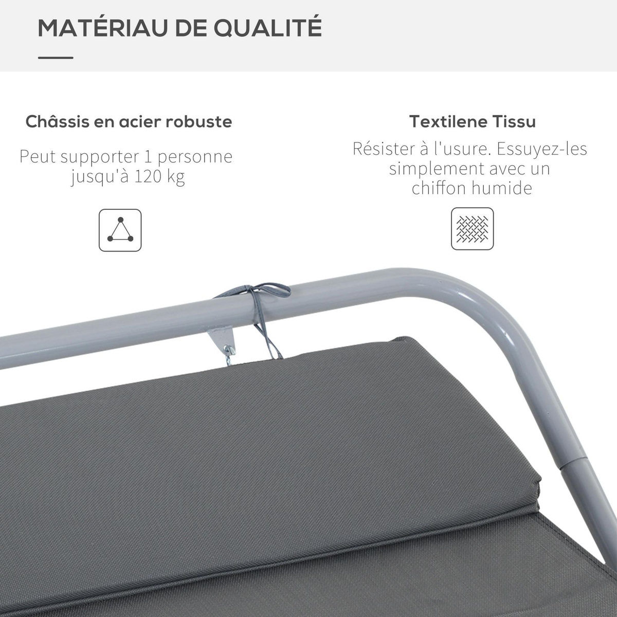 HOMCOM Bain de soleil transat de jardin bascule hamac 212L x 130l x 60H cm gris