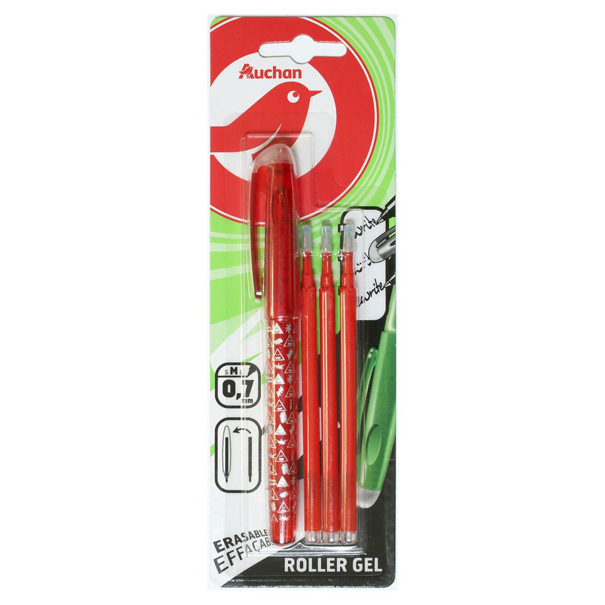 AUCHAN  Stylo roller gel effaçable rouge + 3 recharges