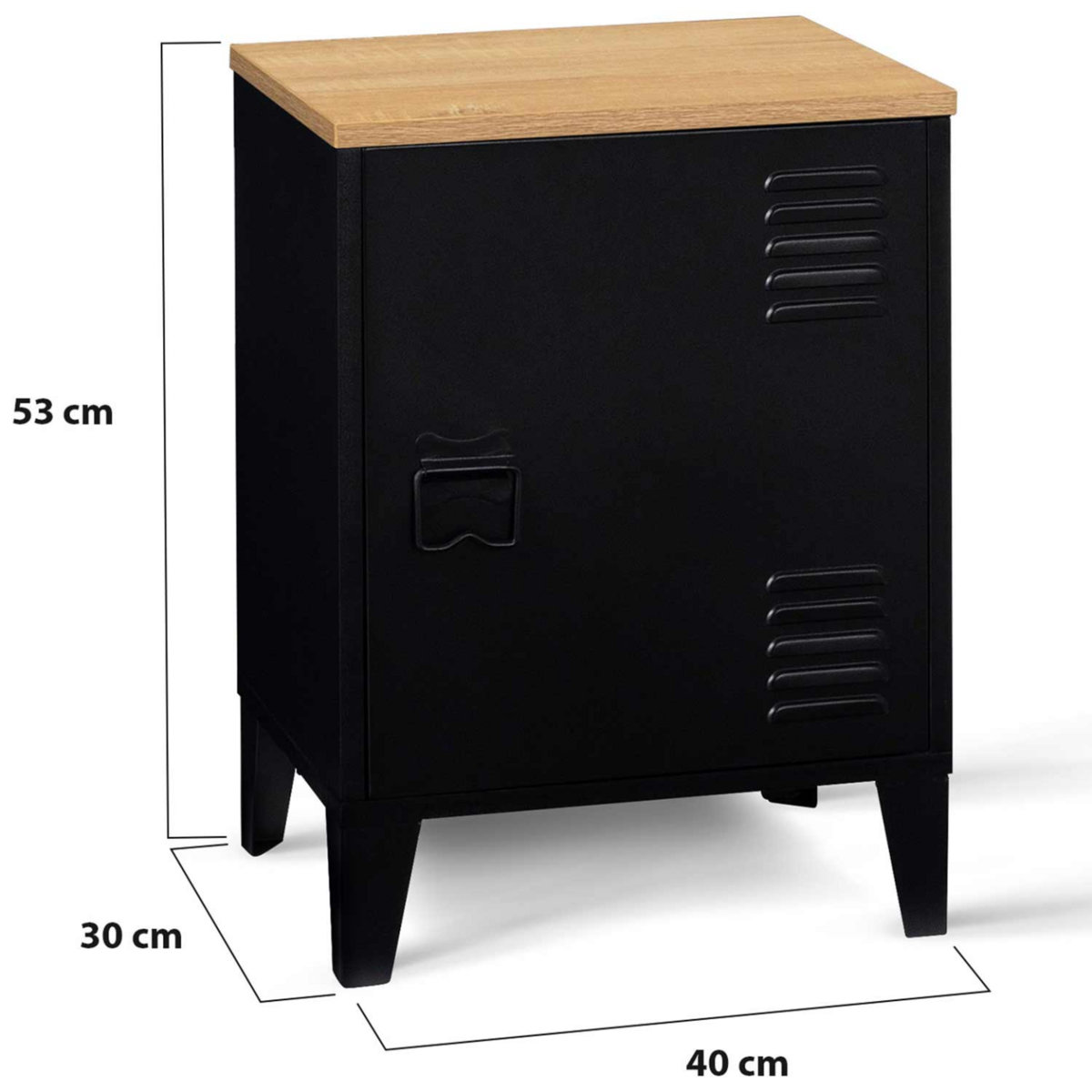 ID MARKET Table de chevet ESTER 1 porte métal noir plateau façon hêtre design industriel