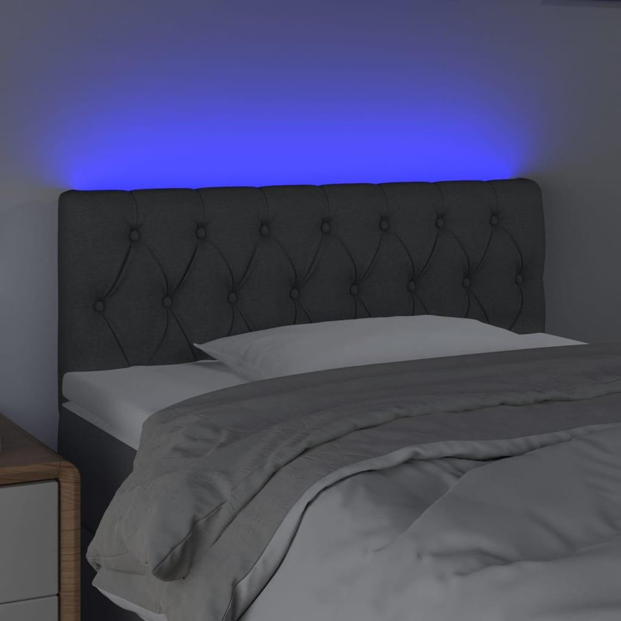 Voir la diapositive 3 : VIDAXL Tete de lit a LED Gris fonce 100x7x78/88 cm Tissu
