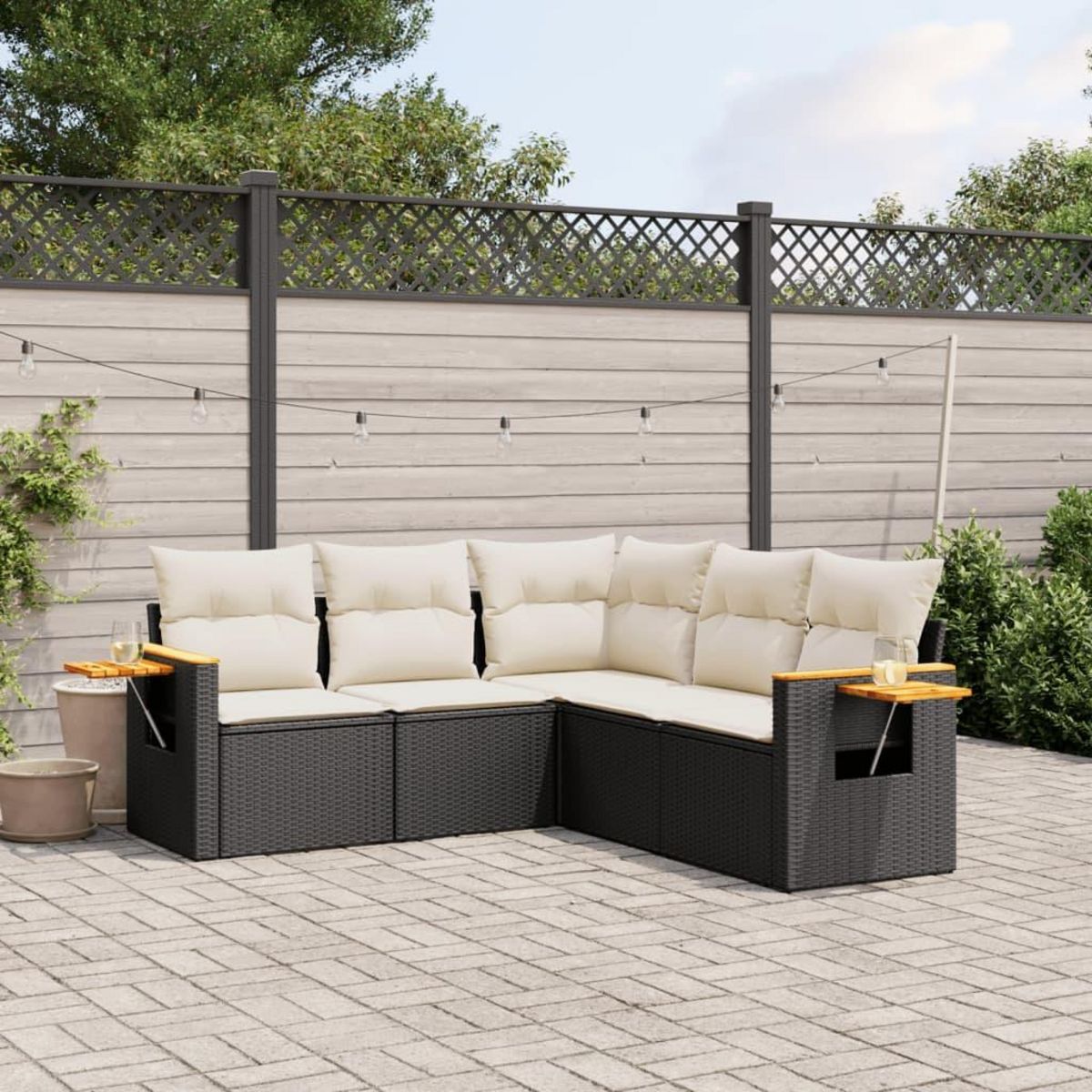 VIDAXL Salon de jardin 5 pcs avec coussins noir resine tressee