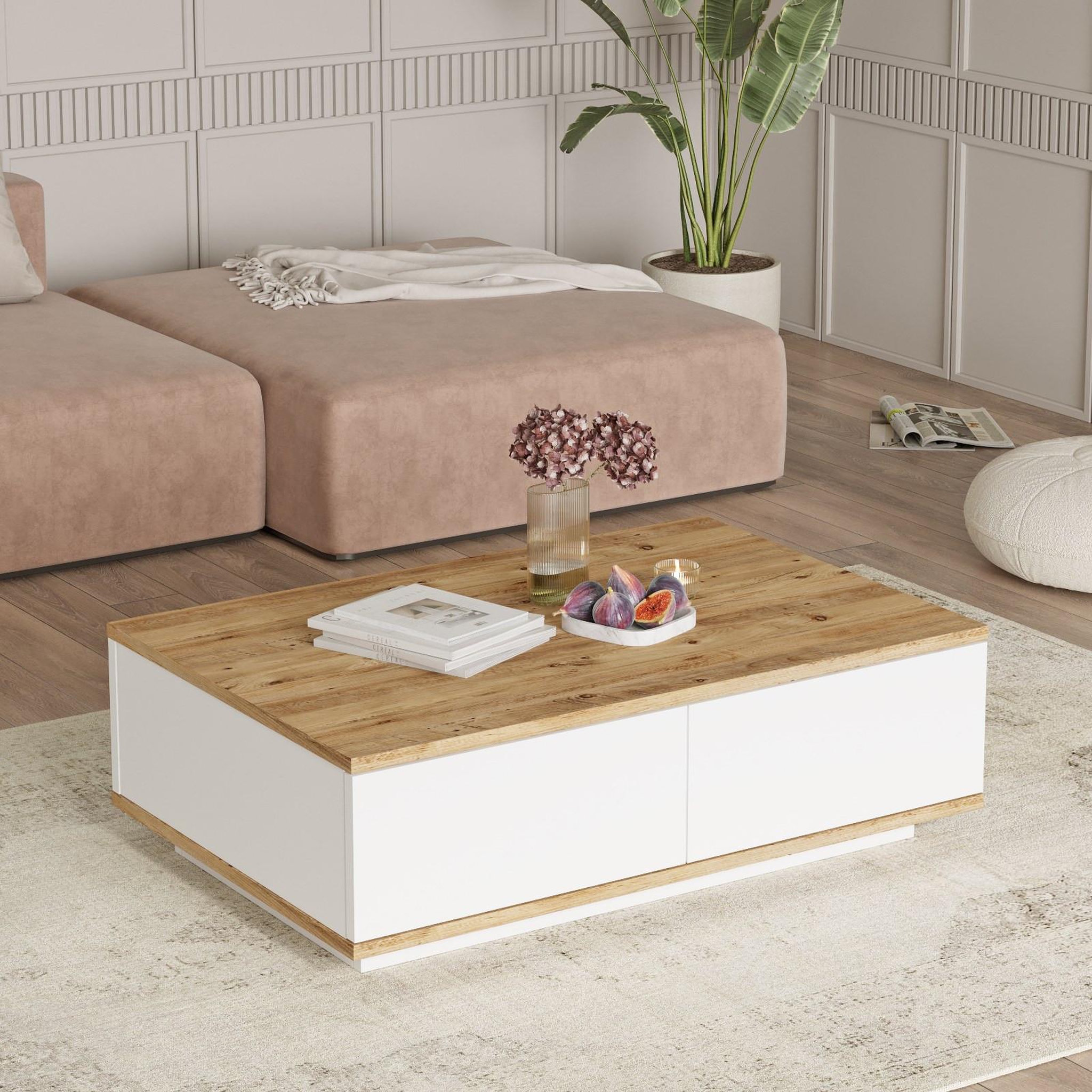 Voir la diapositive 2 : Habitat et Jardin Table basse en bois  fr14  - 90 x 60 x 28 cm - pin atlantiqueblanc