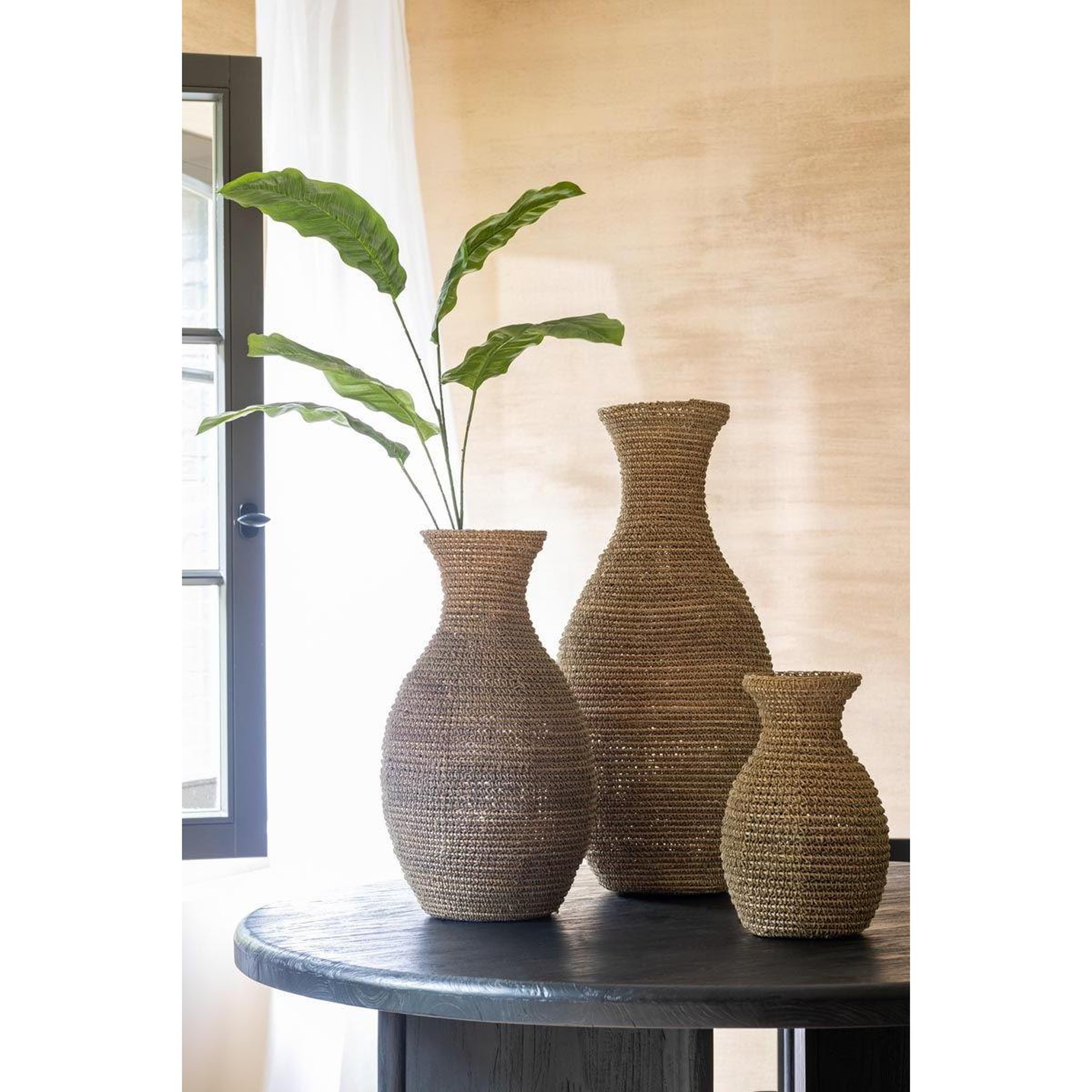 Voir la diapositive 3 : J-LINE Vase en Jonc de Mer  Lise  38cm Naturel
