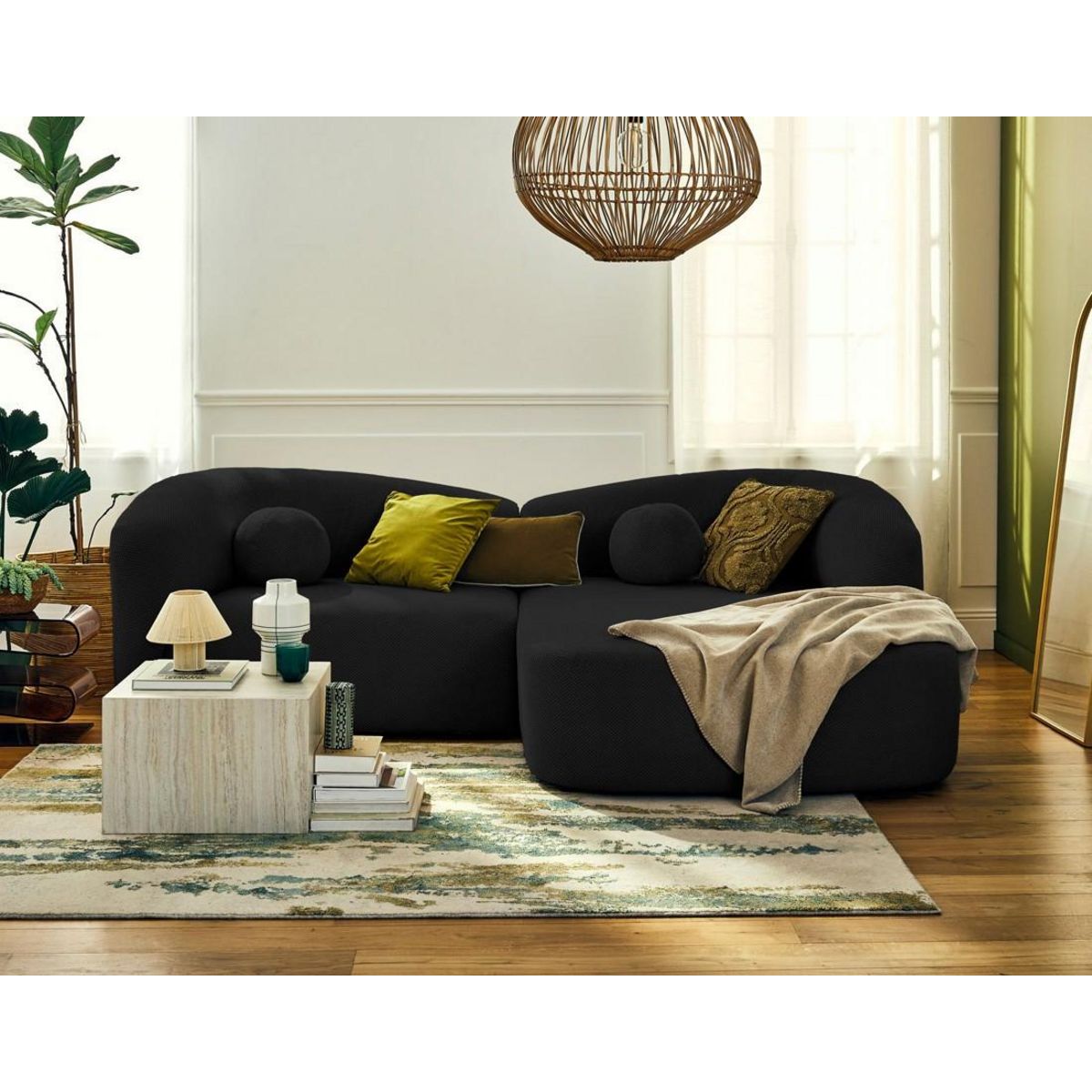 LISA DESIGN Charles - canapé d'angle droit 4 places en velours texturé