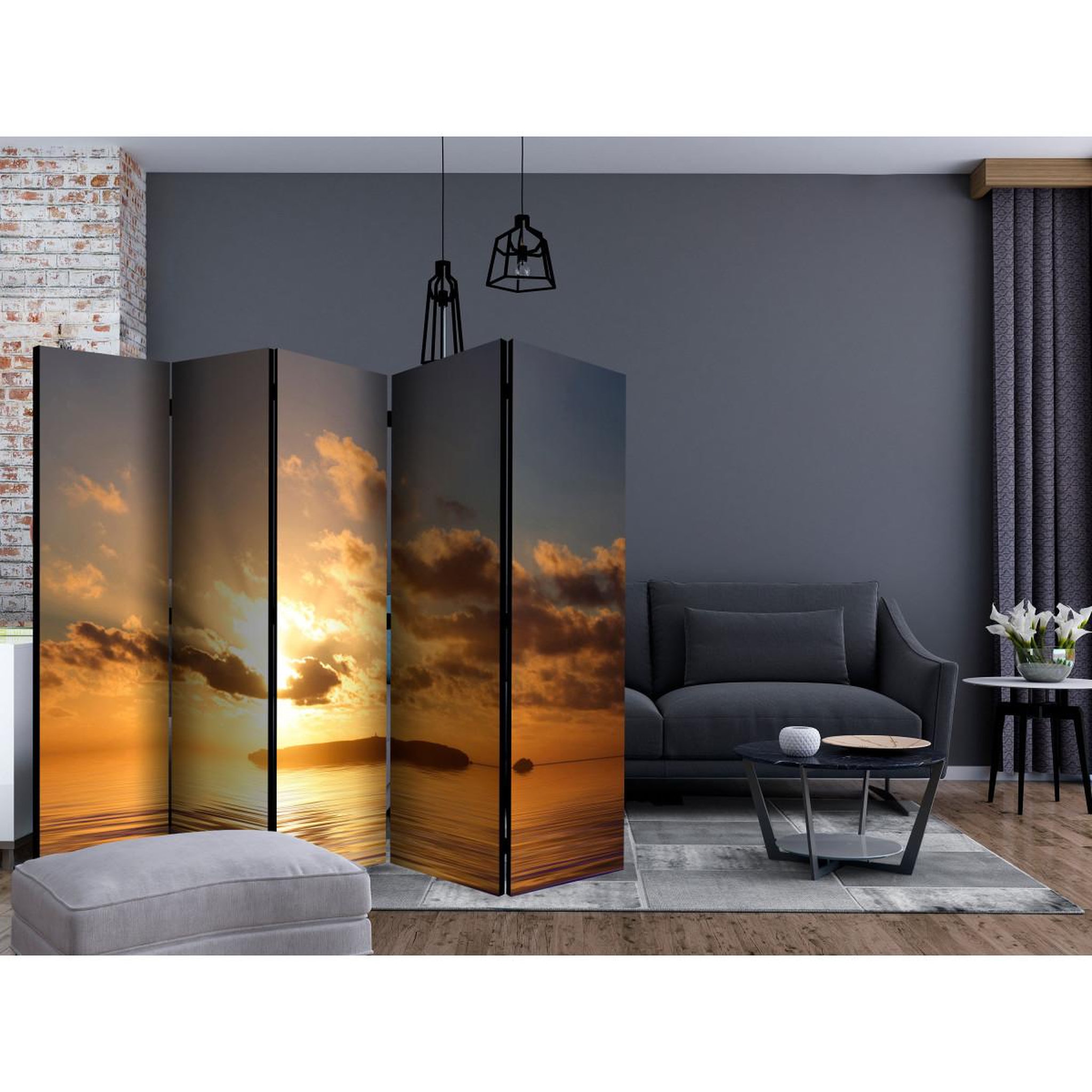Voir la diapositive 2 : Paris Prix Paravent 5 volets  sea sunset  172x225cm