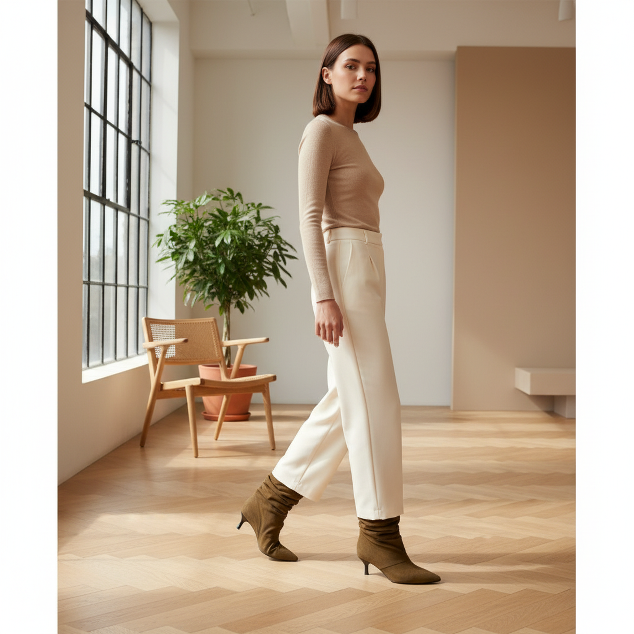 Voir la diapositive 5 : OZABI Ozabi bottines femme suédine plissée talon fin 4 cm bout pointu