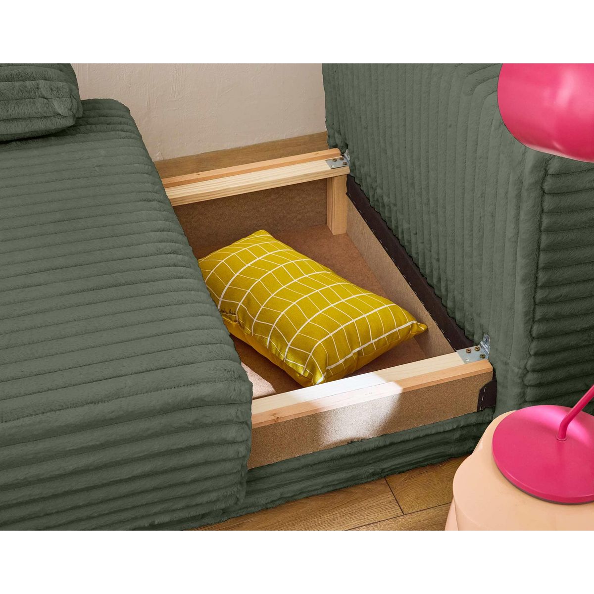 BEST MOBILIER Cristal - fauteuil - convertible avec coffre - en fausse fourrure côtelée