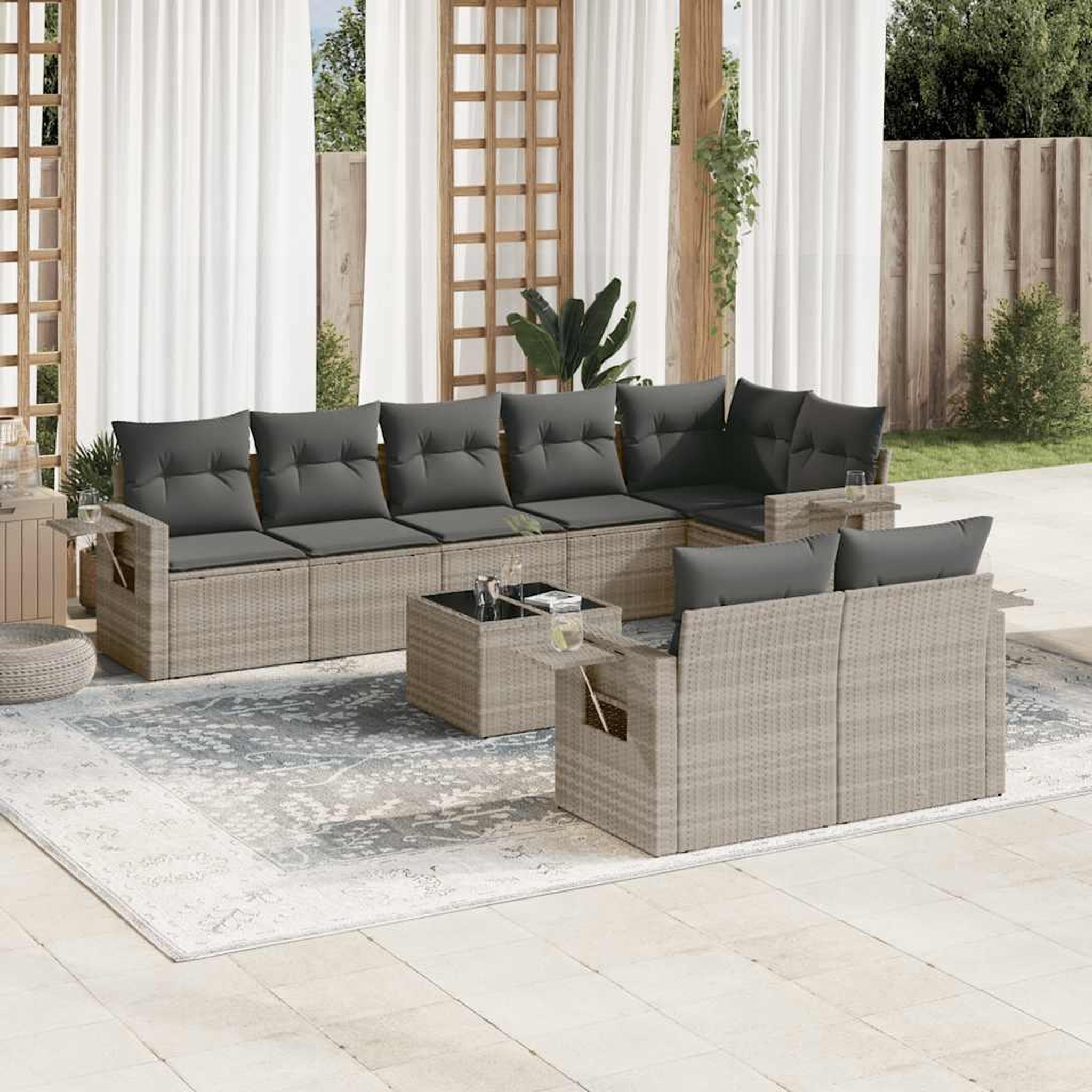 VIDAXL Salon de jardin 9 pcs avec coussins gris clair resine tressee