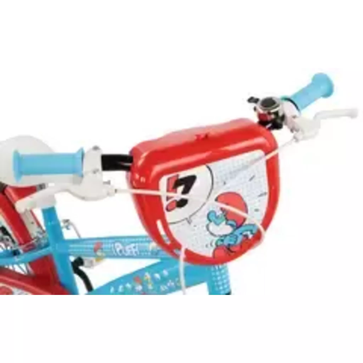 Vélo enfant - Modèle 14'' Schtroumpfs  pour enfant de taille 90 cm à 105 cm équipé de 2 freins, plaque avant, Gardes Boues + Gourde