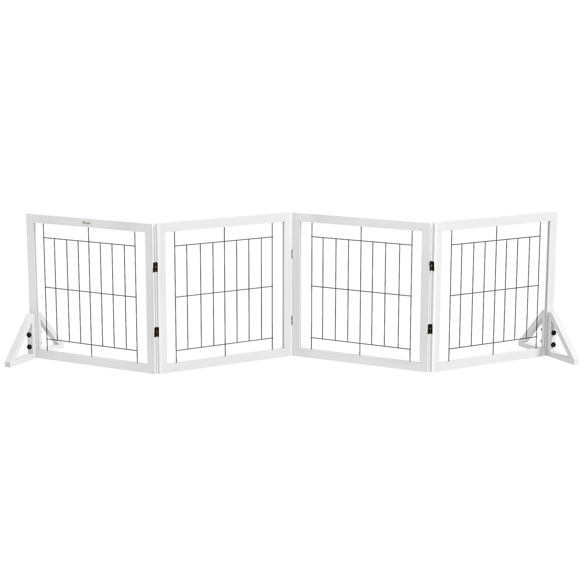 Voir la diapositive 1 : PAWHUT Barrière de sécurité pour animaux autoportante - barrière modulable pliable 4 panneaux - 2 pieds support - acier noir bois blanc