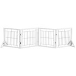 PAWHUT Barrière de sécurité pour animaux autoportante - barrière modulable pliable 4 panneaux - 2 pieds support - acier noir bois blanc