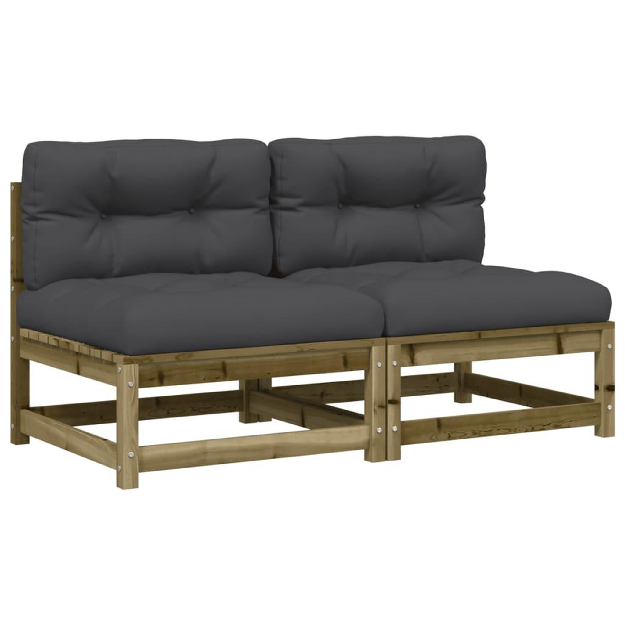 Voir la diapositive 2 : VIDAXL Canapes jardin sans accoudoirs coussins 2 pcs bois pin impregne