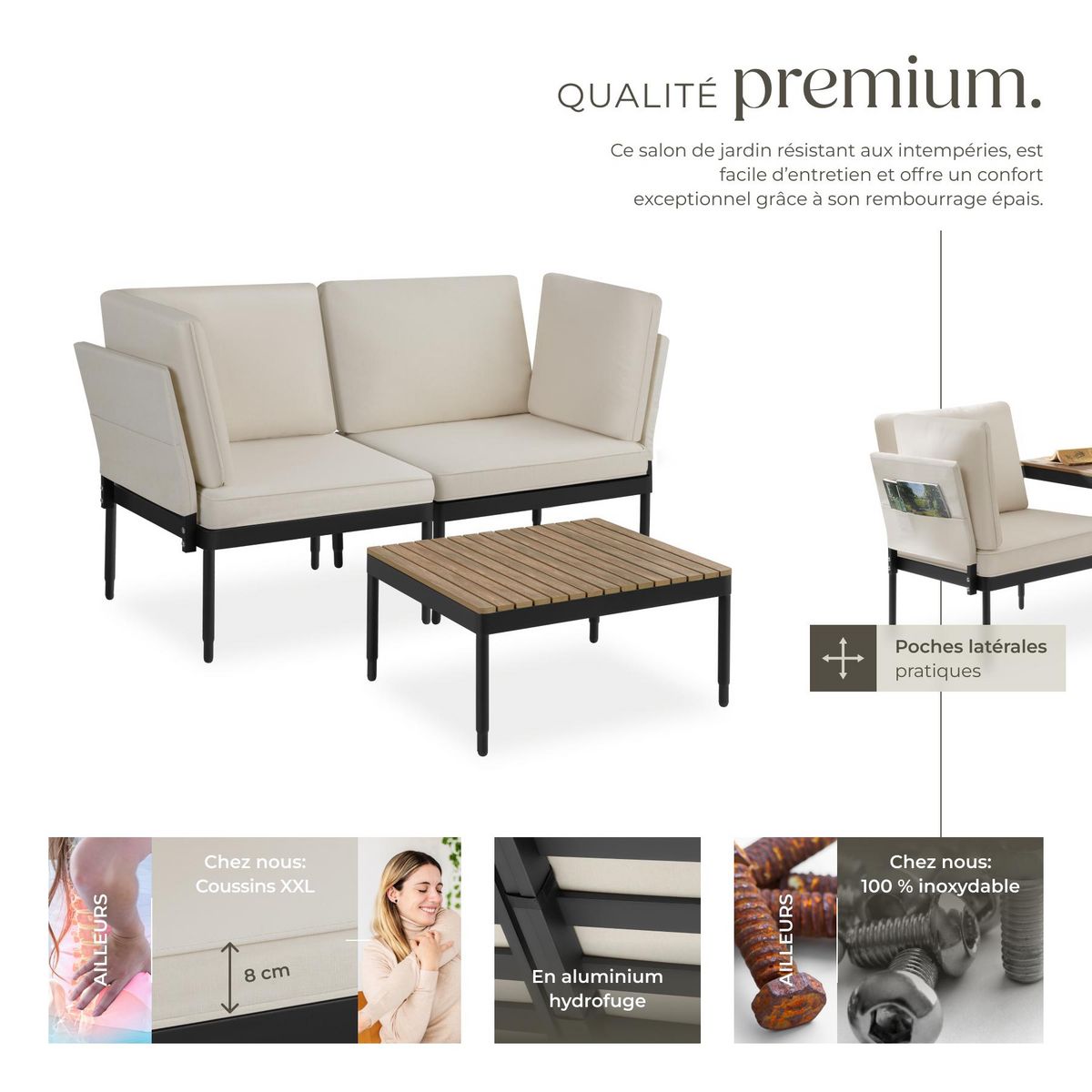 tectake Ensemble de salon de jardin 5-en-1 avec dossier réglable sur 5 positions anthracite/gris