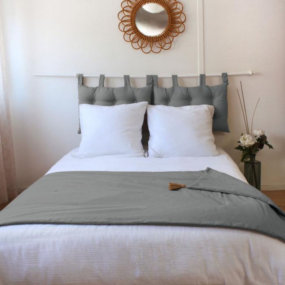 Paris Prix Edredon Uni à Pompons  Panama  90x190cm Gris Clair