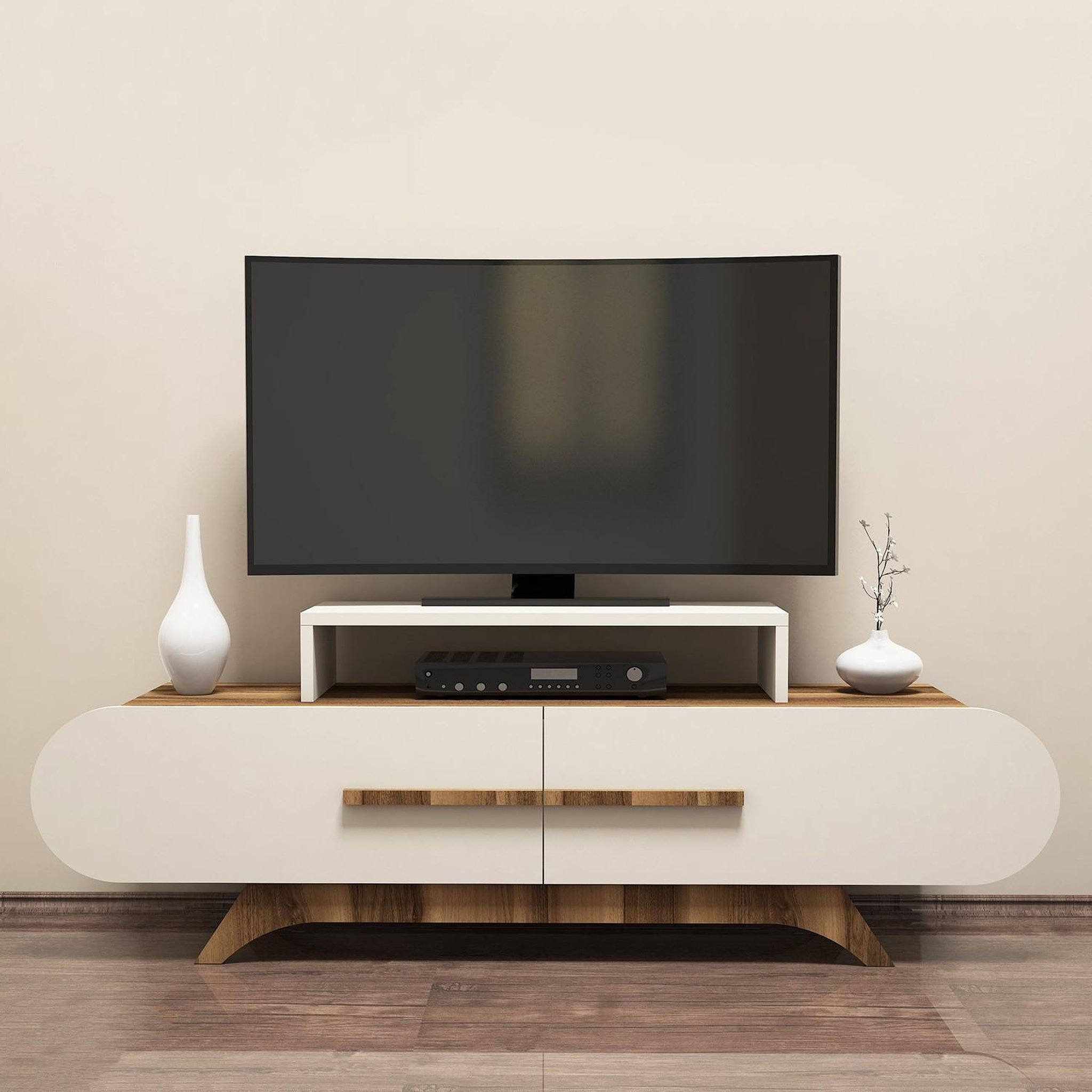 Voir la diapositive 3 : Habitat et Jardin Meuble tv en bois  rose  - 145 x 36 x 49 cm - crème de noix