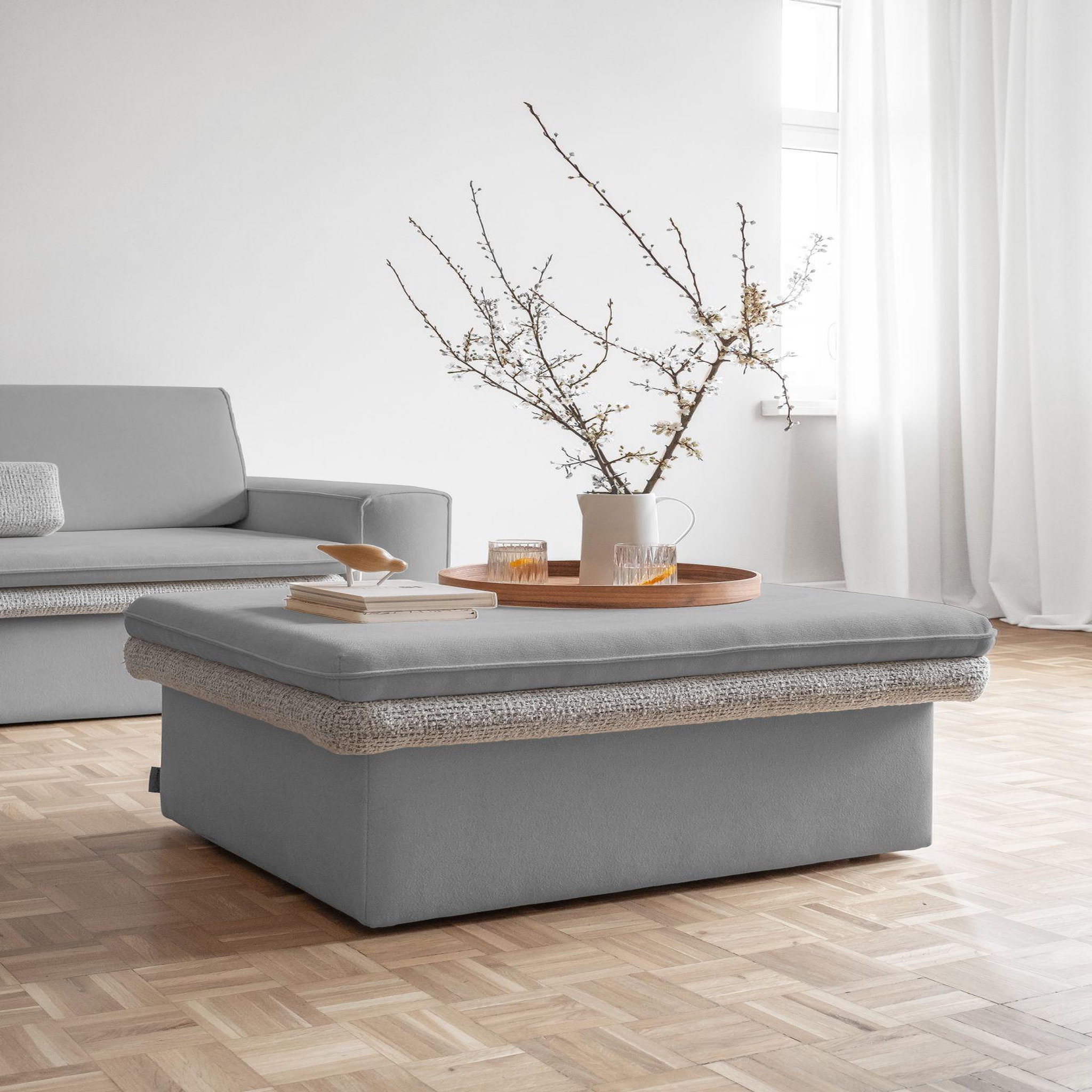 Voir la diapositive 4 : BEST MOBILIER Wilson - pouf avec rangement en tissu et tissu texturé